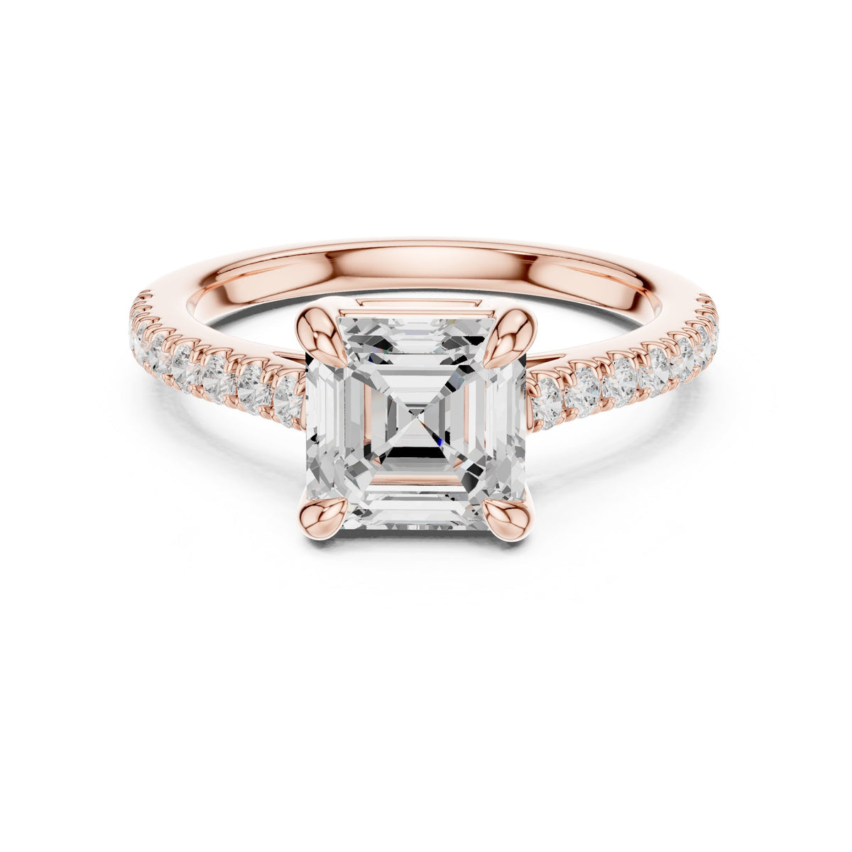 Asscher Cut Engagement Ring with Pavé Band
