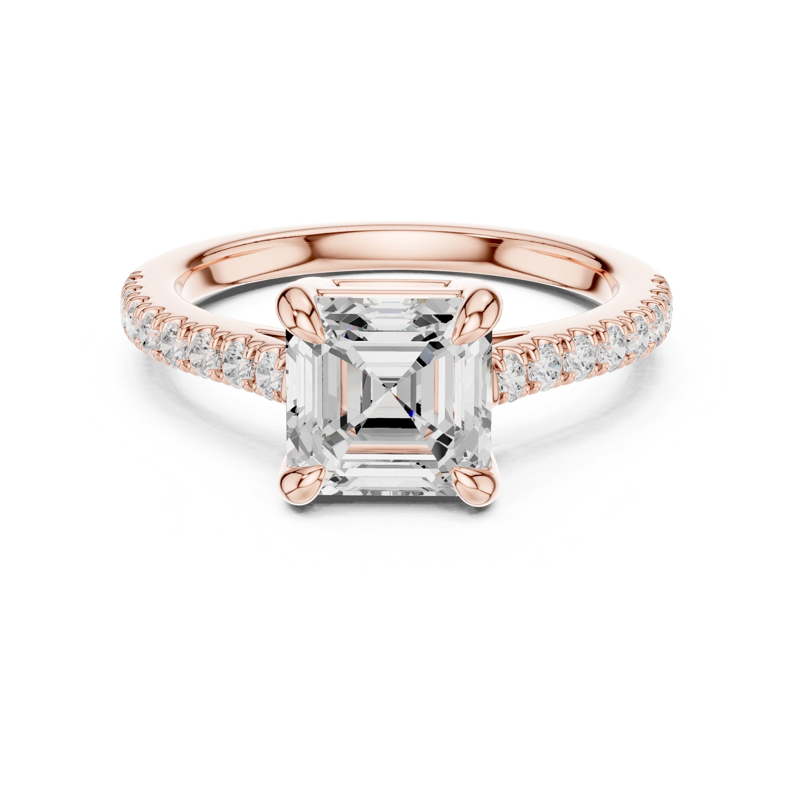 Asscher Cut Engagement Ring with Pavé Band in Rose Gold - VYKA Diamonds
