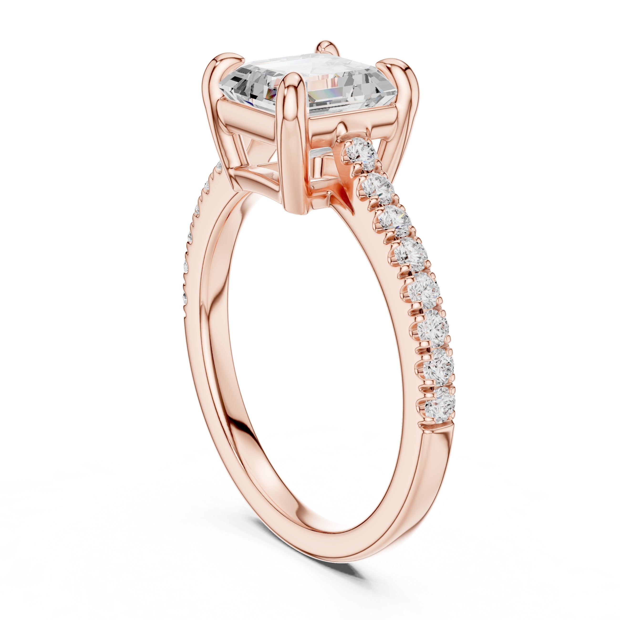 Asscher Cut Engagement Ring with Pavé Band in Rose Gold - VYKA Diamonds