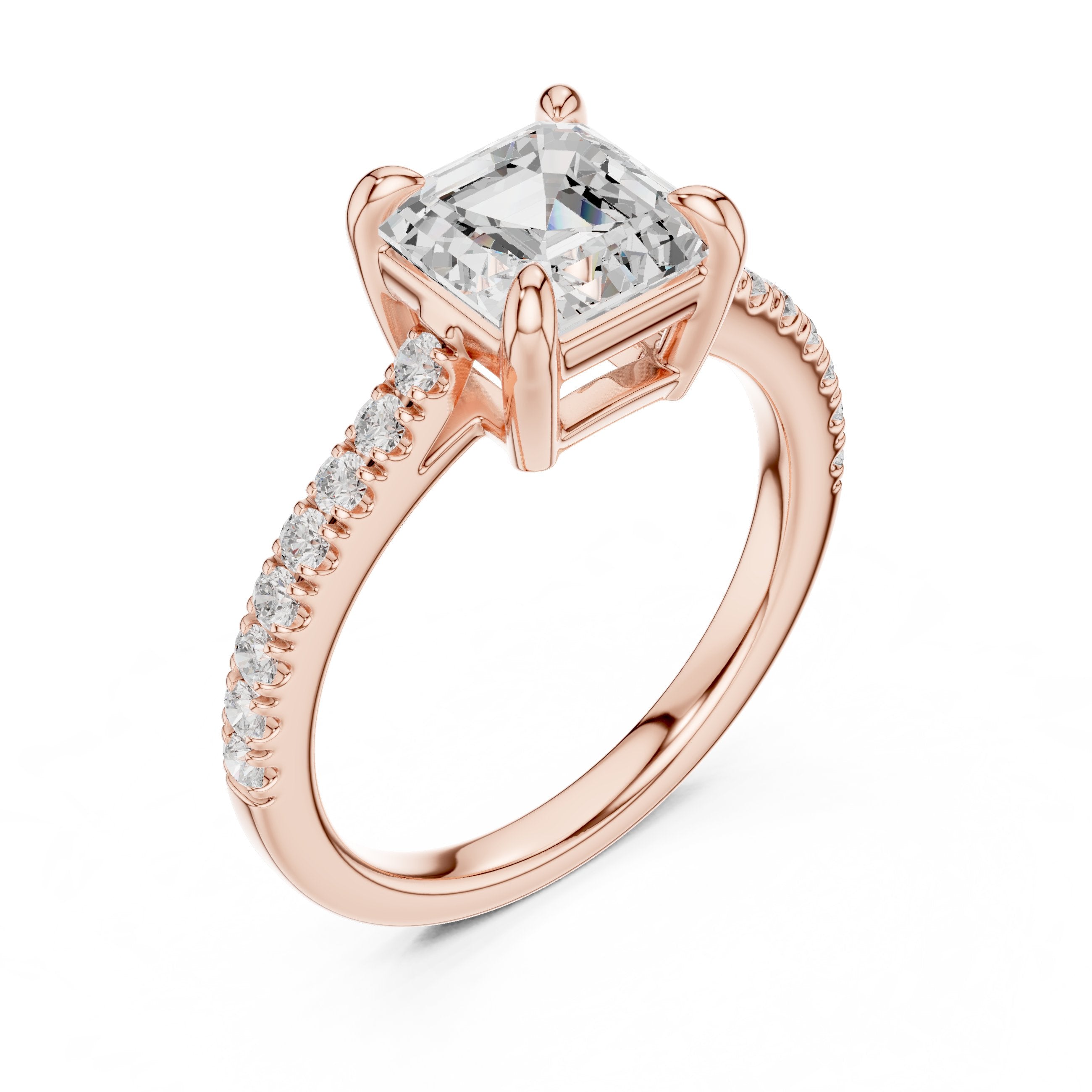 Asscher Cut Engagement Ring with Pavé Band in Rose Gold - VYKA Diamonds