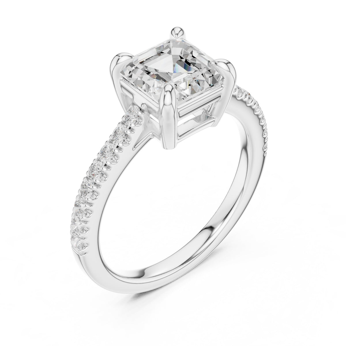 Asscher Cut Engagement Ring with Pavé Band