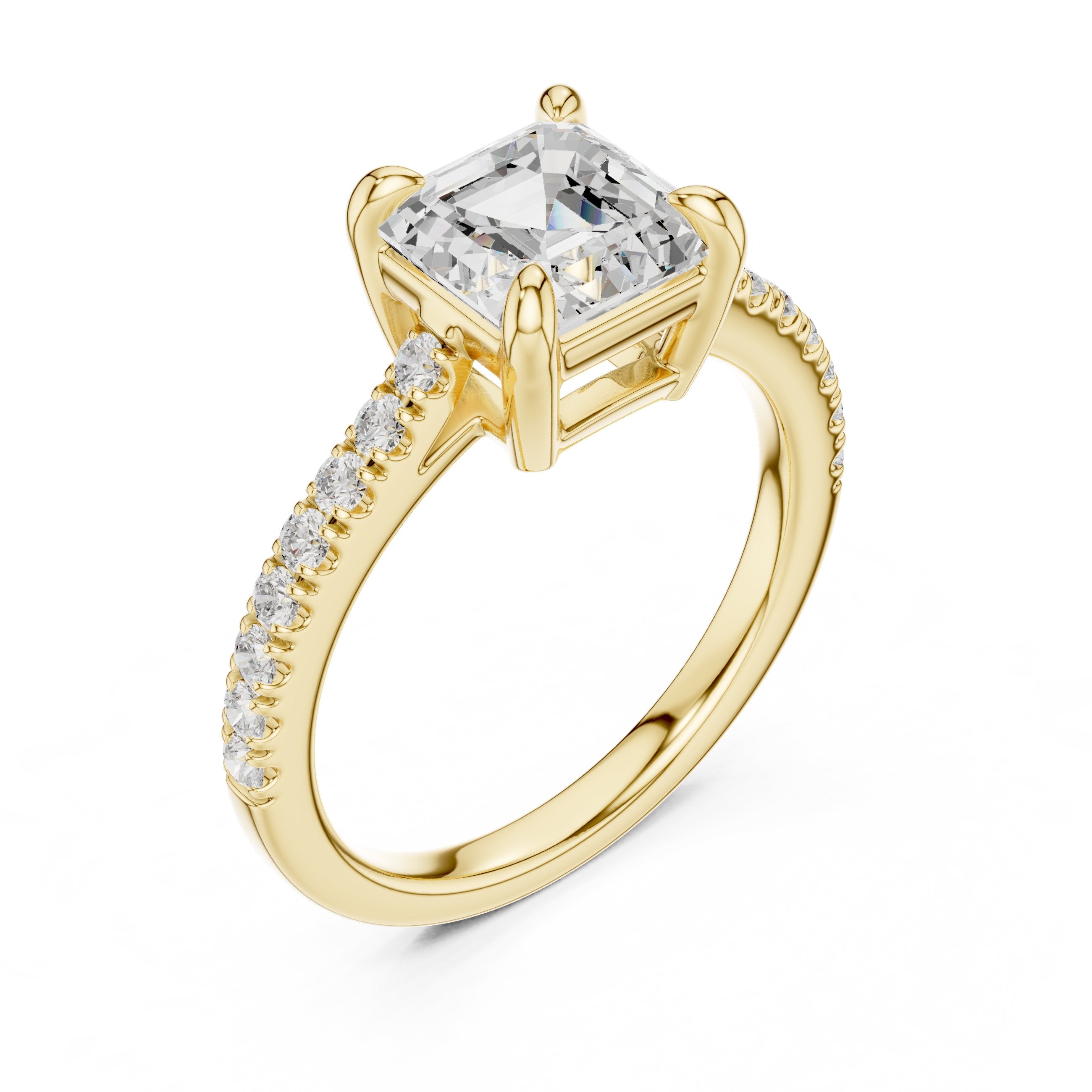 Asscher Cut Engagement Ring with Pavé Band in Yellow Gold - VYKA Diamonds