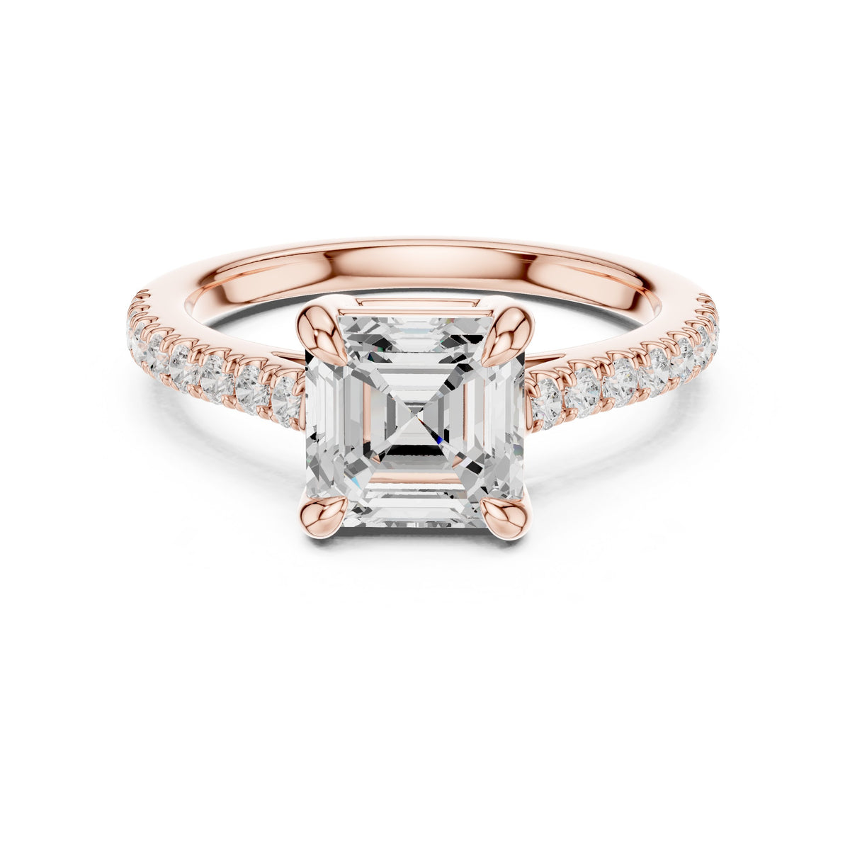 Asscher Cut Engagement Ring with Pavé Band