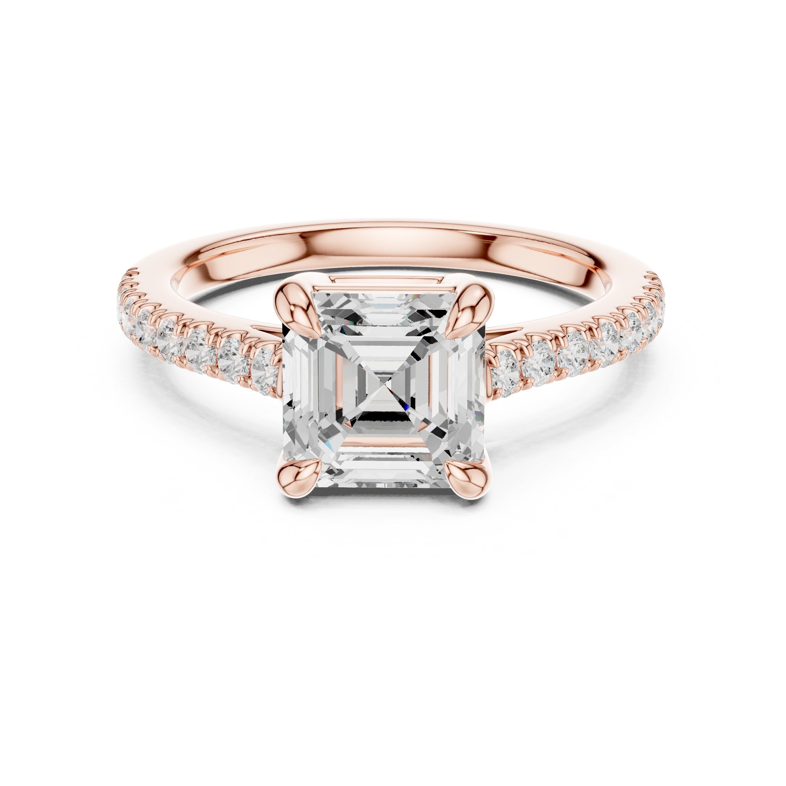 Asscher Cut Engagement Ring with Pavé Band in Rose Gold - VYKA Diamonds