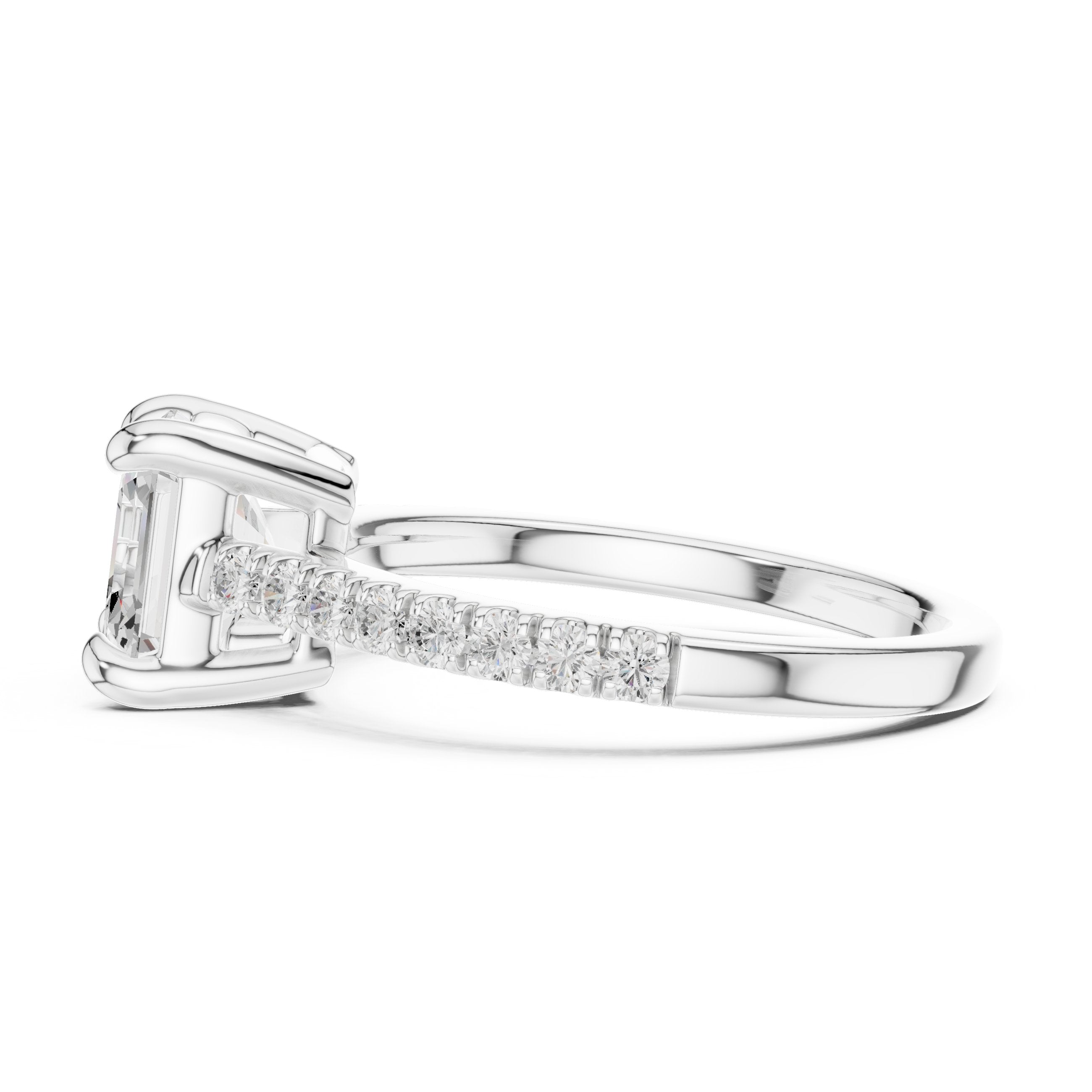 Asscher Cut Engagement Ring with Pavé Band in White Gold - VYKA Diamonds