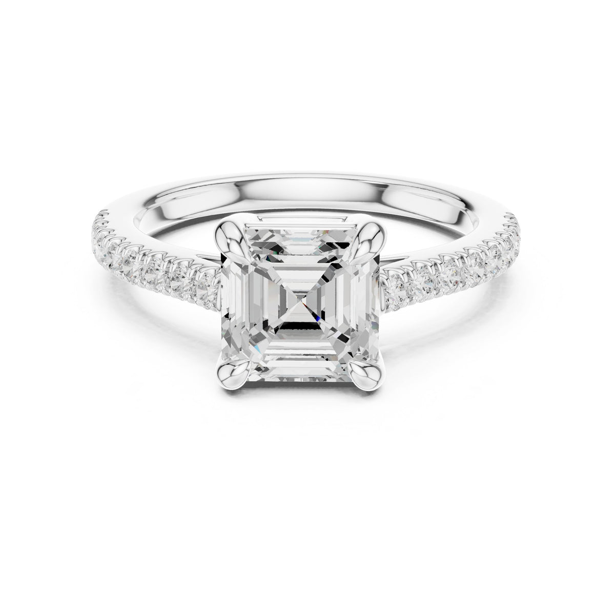 Asscher Cut Engagement Ring with Pavé Band