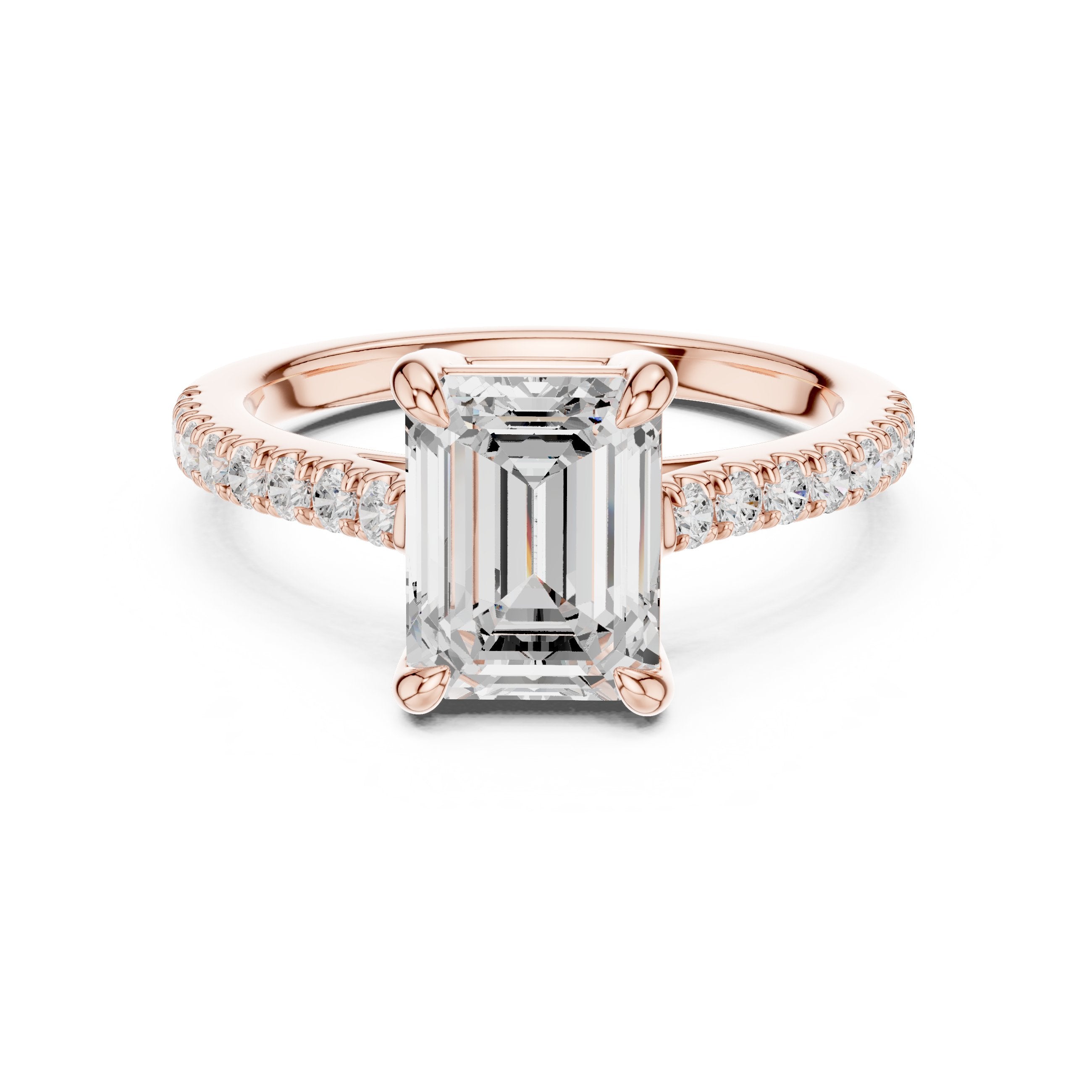 Emerald Cut Engagement Ring with Pavé Chevron Band in Rose Gold - VYKA Diamonds