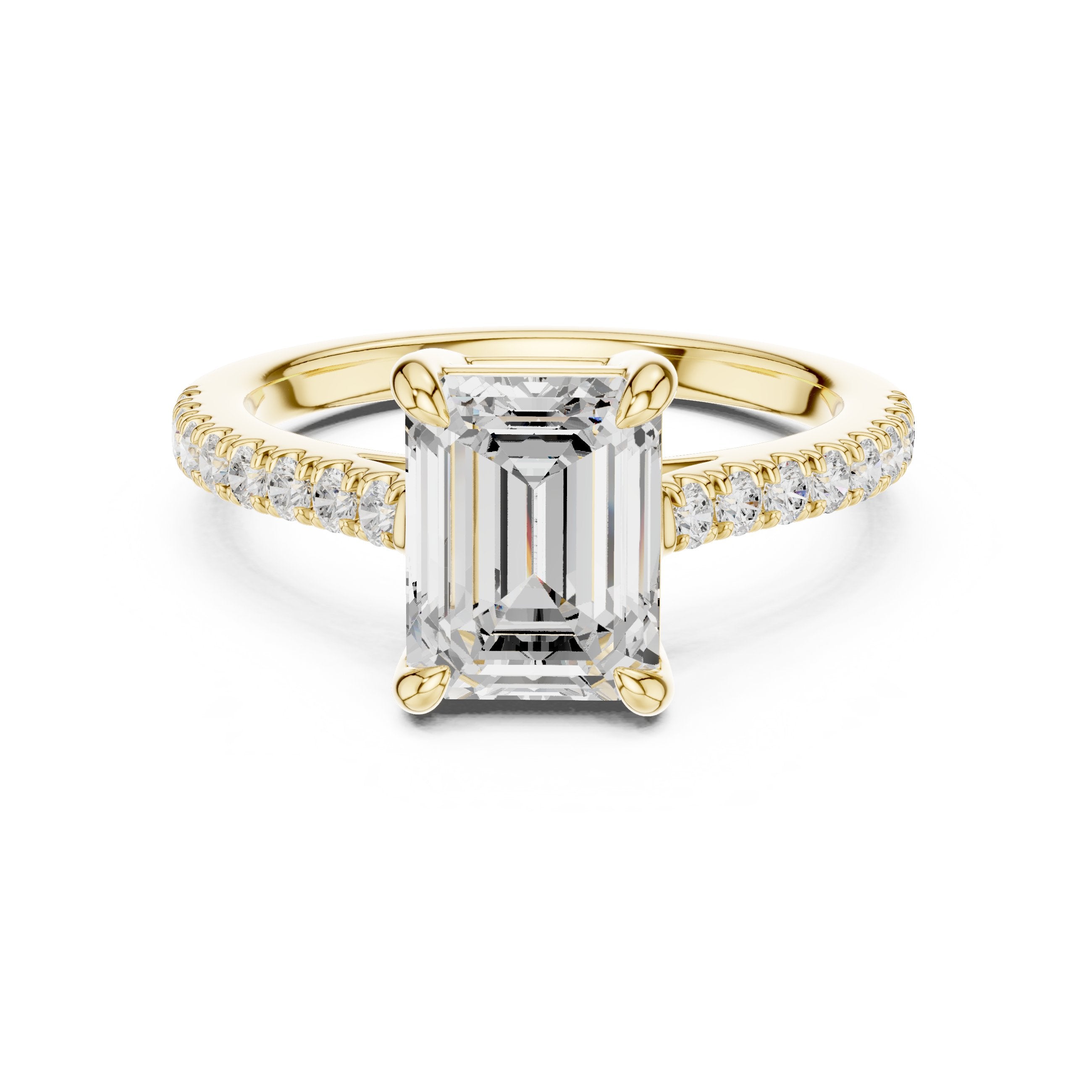 Emerald Cut Engagement Ring with Pavé Chevron Band in Yellow Gold - VYKA Diamonds
