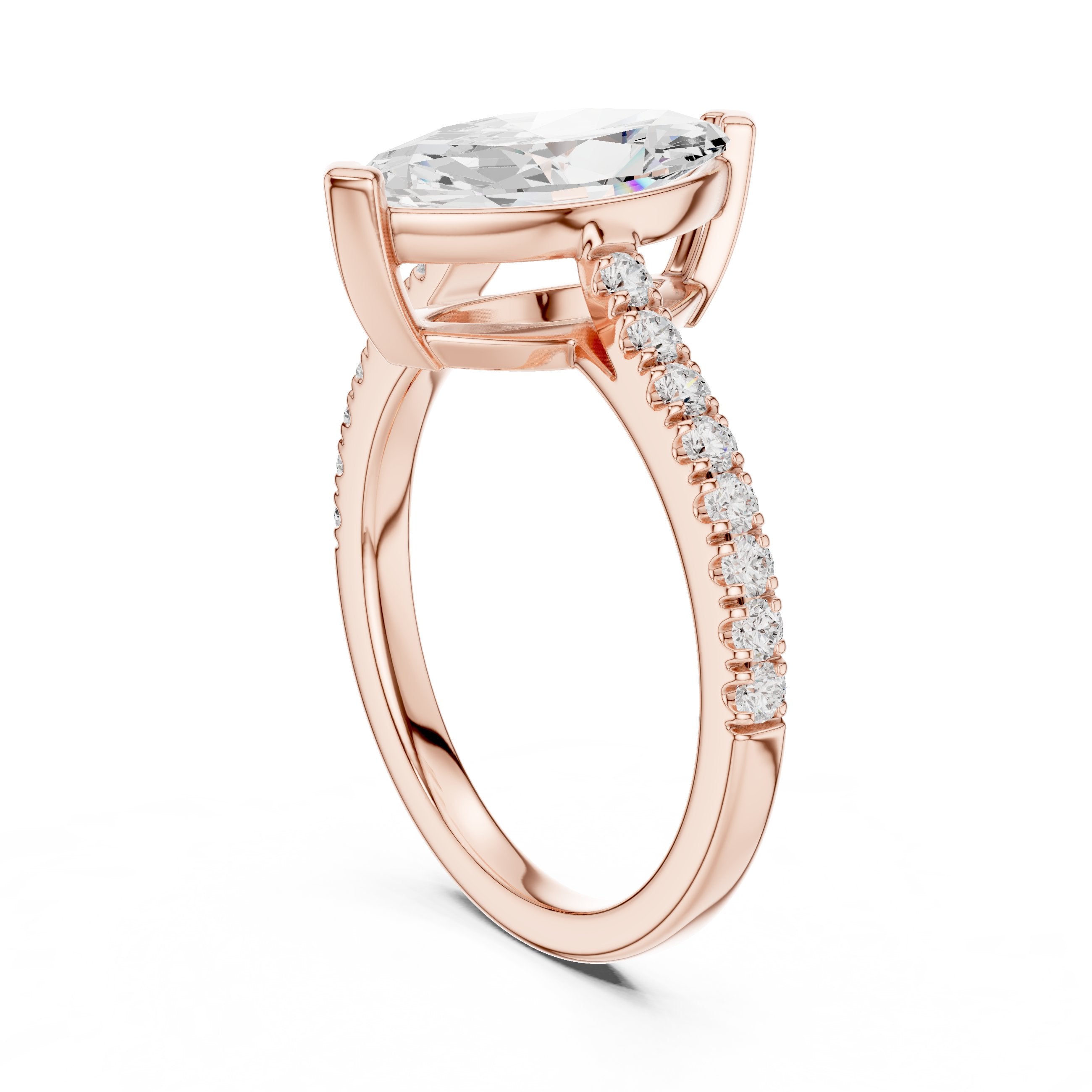 Marquise Cut Engagement Ring with Pavé Band in Rose Gold - VYKA Diamonds