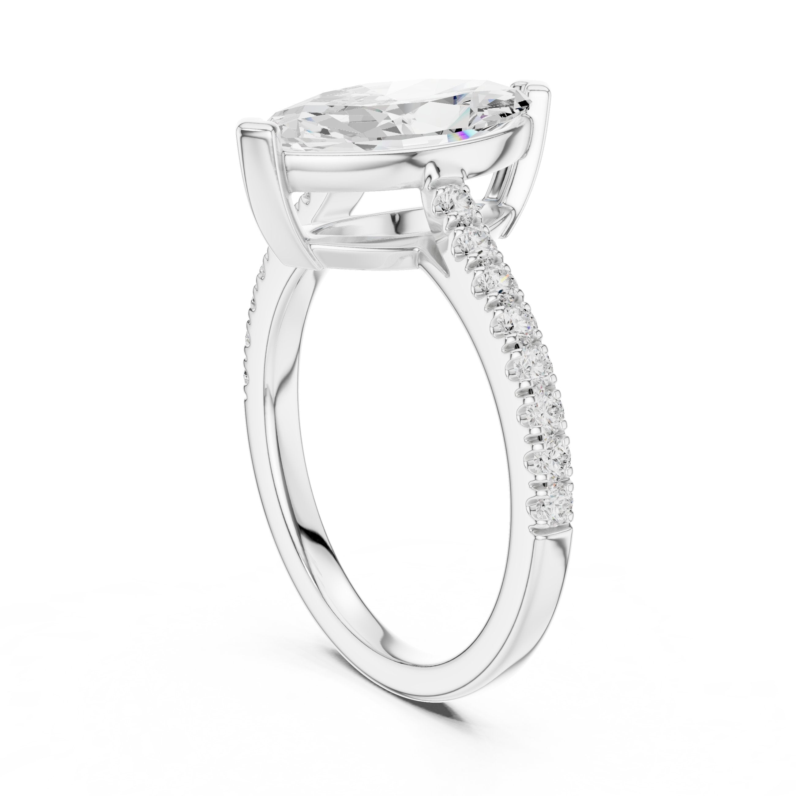 Marquise Cut Engagement Ring with Pavé Band in White Gold - VYKA Diamonds