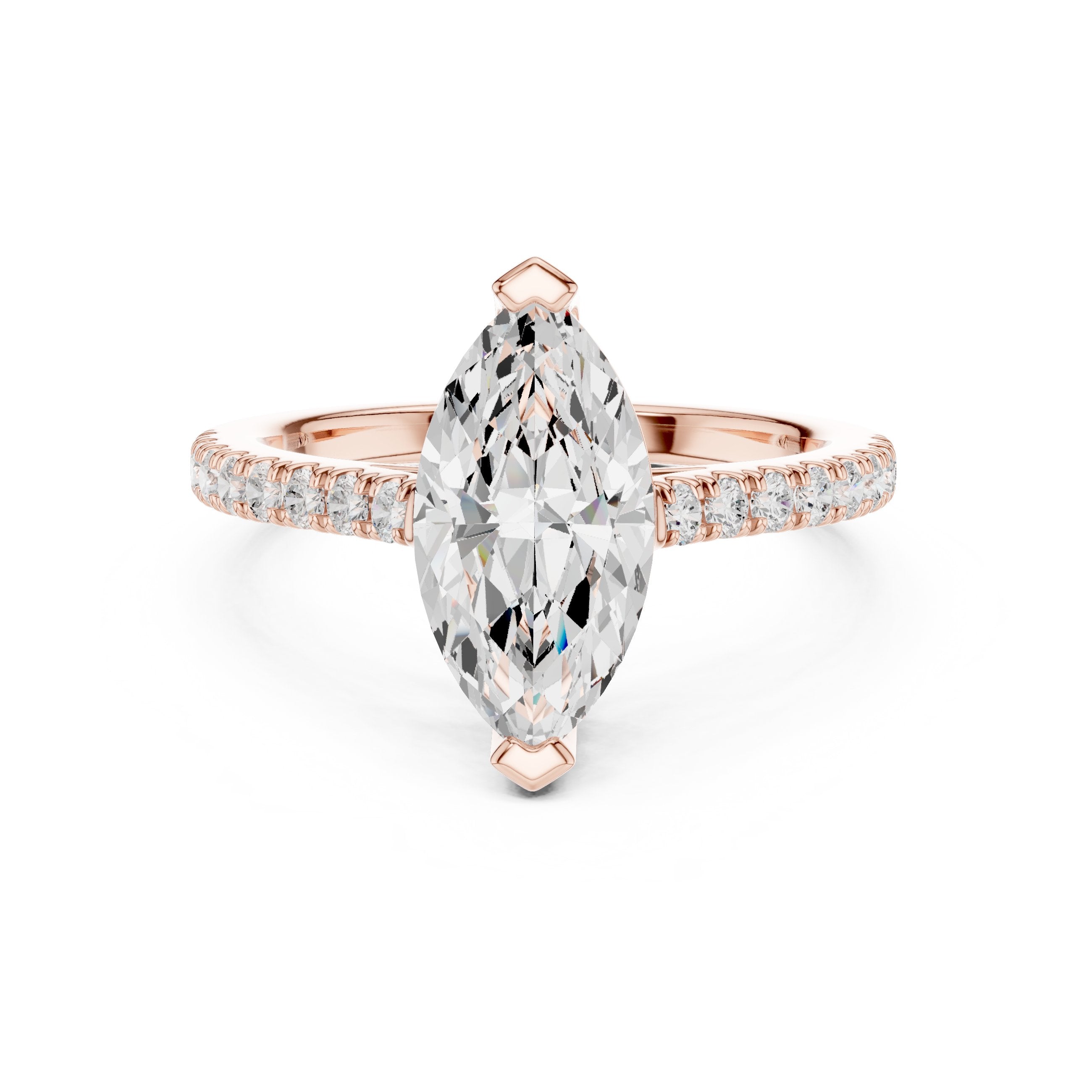 Marquise Cut Engagement Ring with Pavé Band in Rose Gold - VYKA Diamonds
