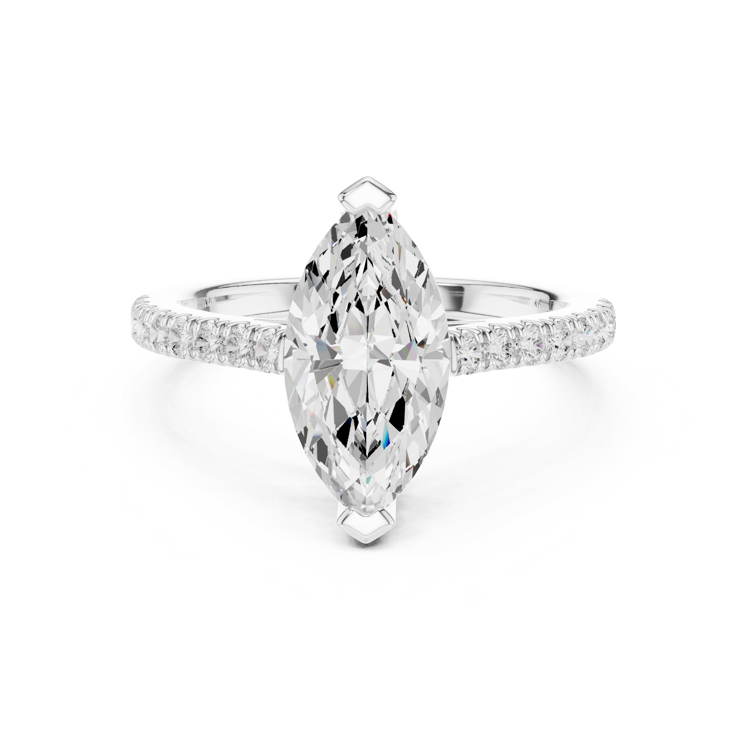 Marquise Cut Engagement Ring with Pavé Band in White Gold - VYKA Diamonds