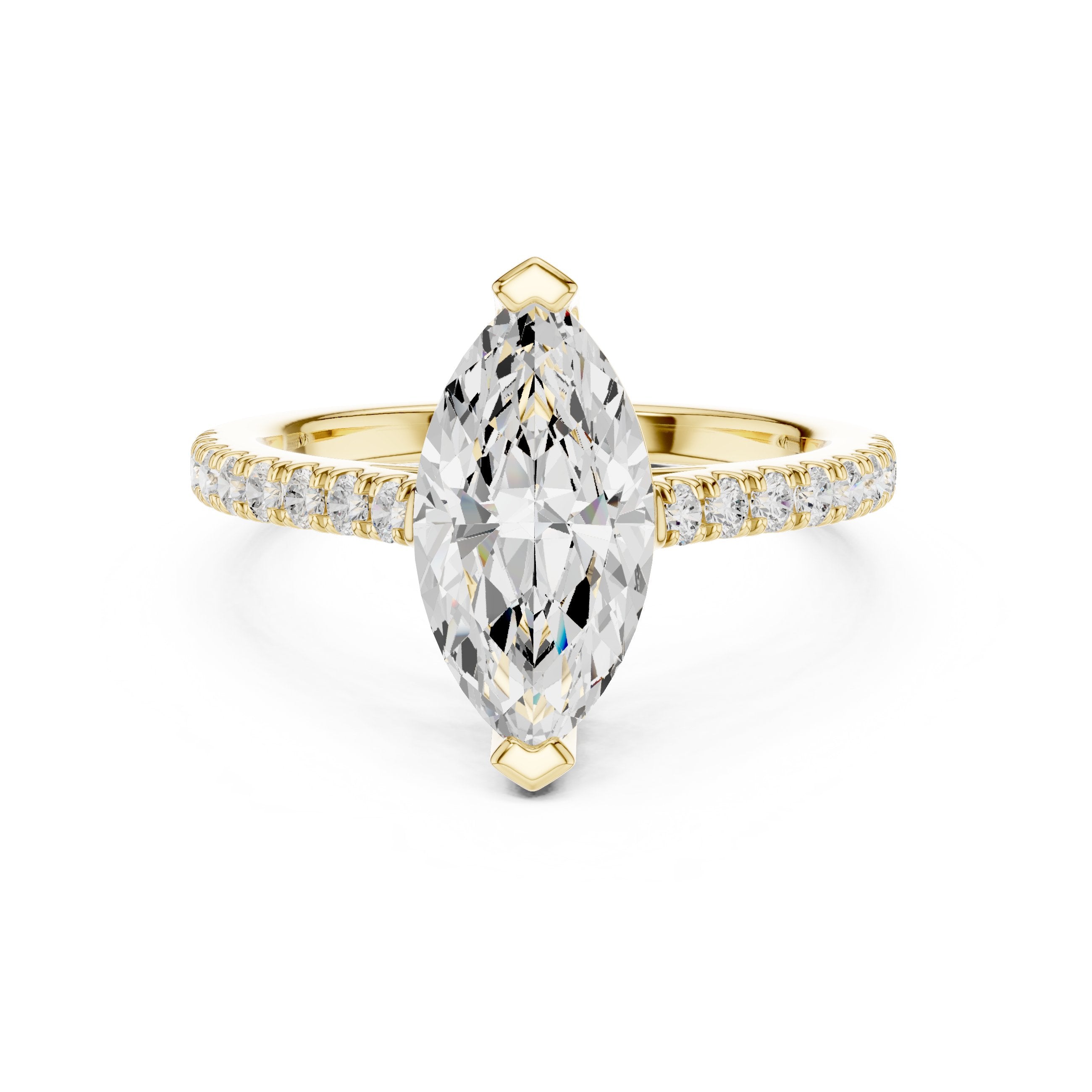 Marquise Cut Engagement Ring with Pavé Band in Yellow Gold - VYKA Diamonds