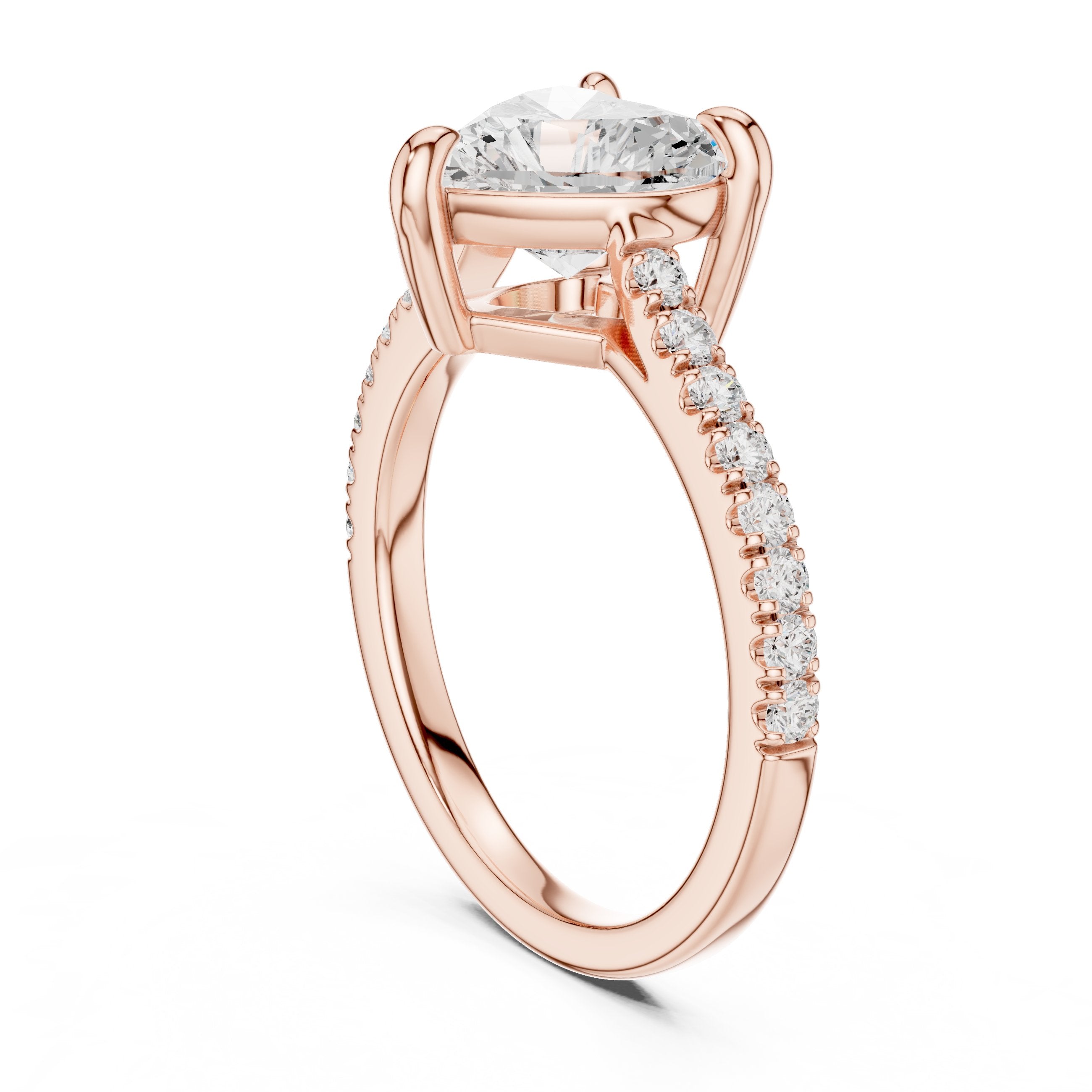 Heart Cut Engagement Ring with Pavé Band in Rose Gold - VYKA Diamonds