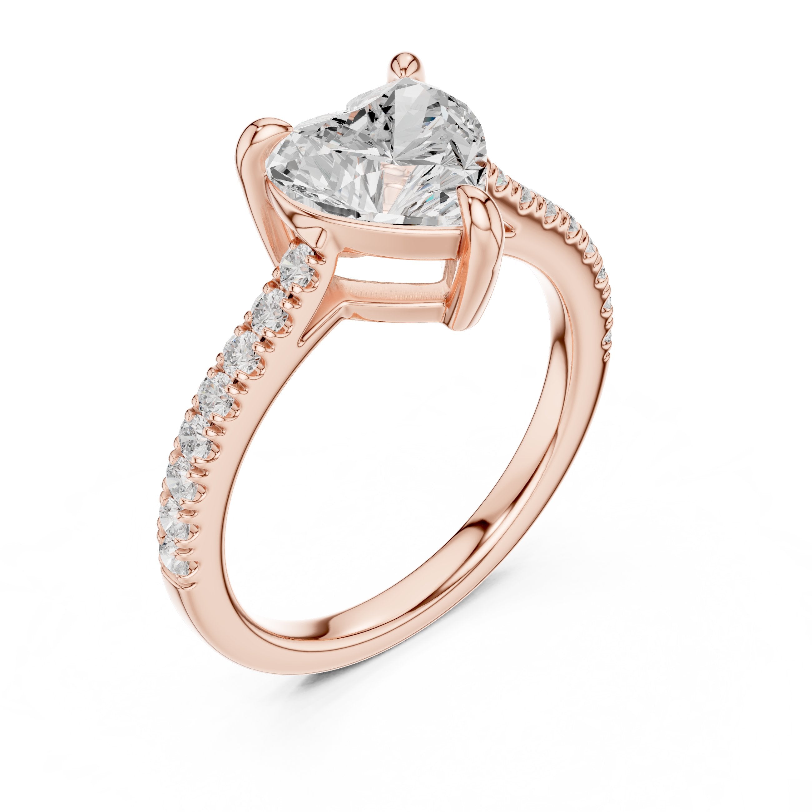 Heart Cut Engagement Ring with Pavé Band in Rose Gold - VYKA Diamonds