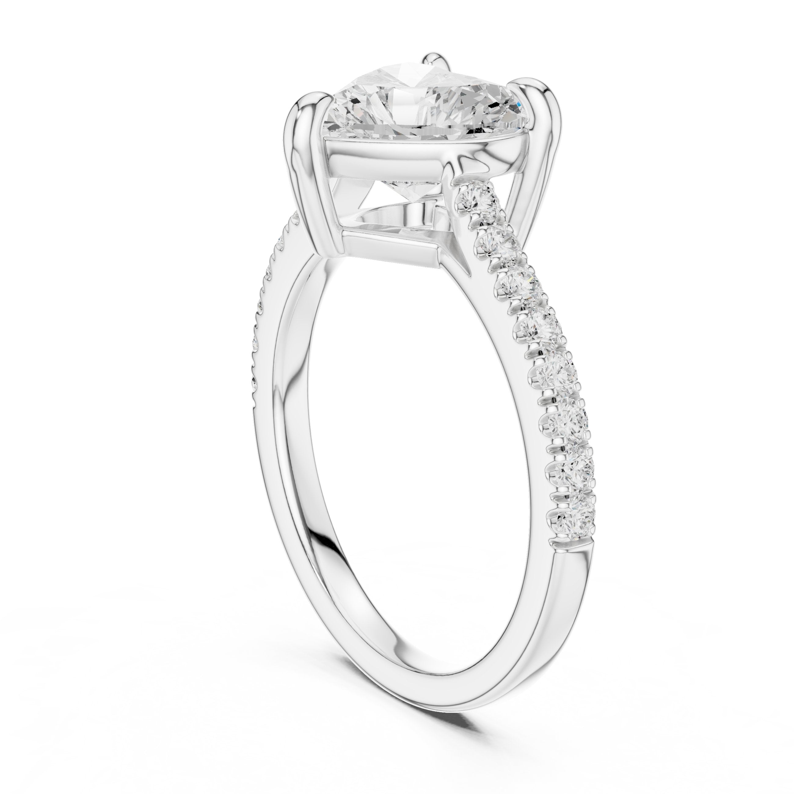Heart Cut Engagement Ring with Pavé Band in White Gold - VYKA Diamonds