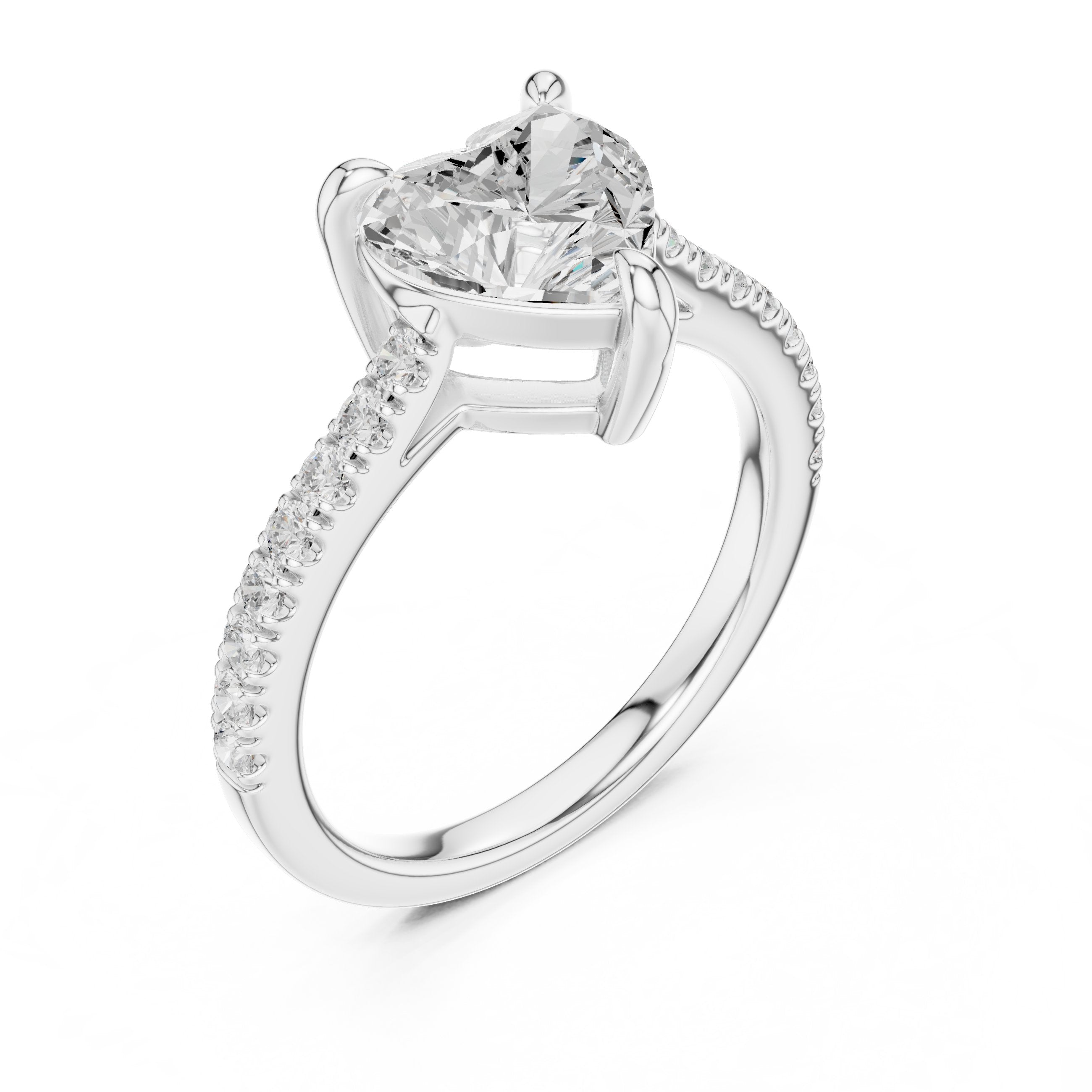 Heart Cut Engagement Ring with Pavé Band in White Gold - VYKA Diamonds