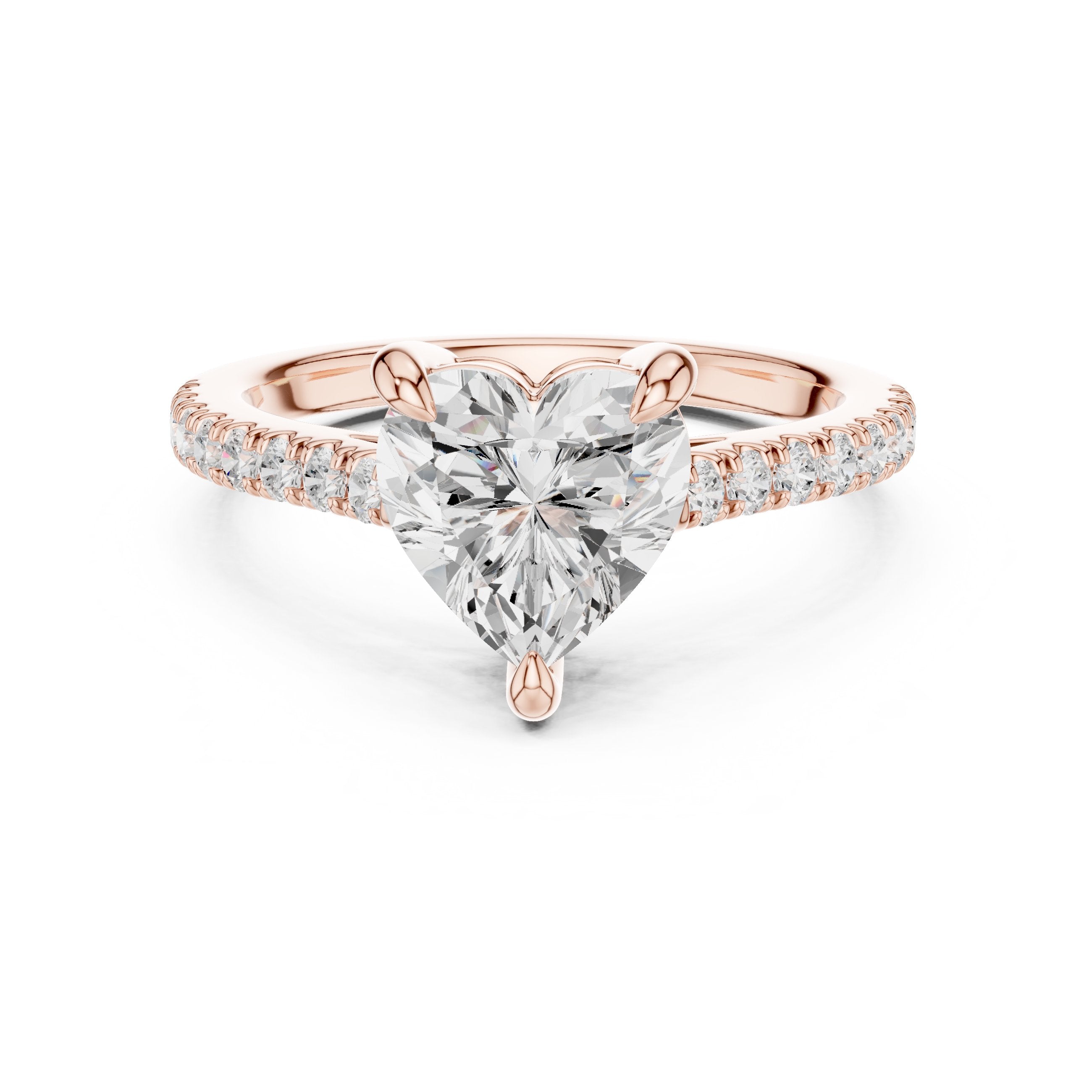 Heart Cut Engagement Ring with Pavé Band in Rose Gold - VYKA Diamonds