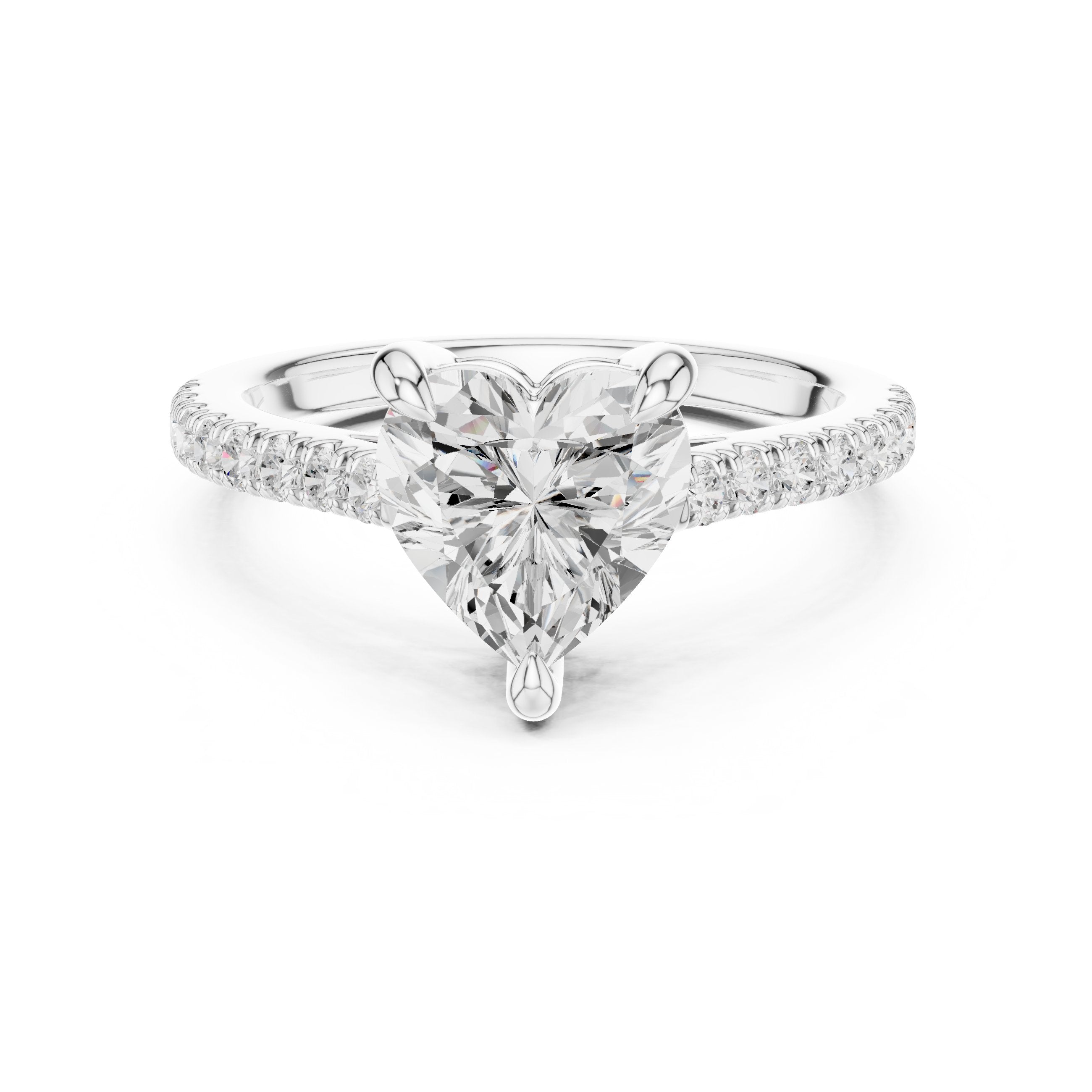 Heart Cut Engagement Ring with Pavé Band in White Gold - VYKA Diamonds