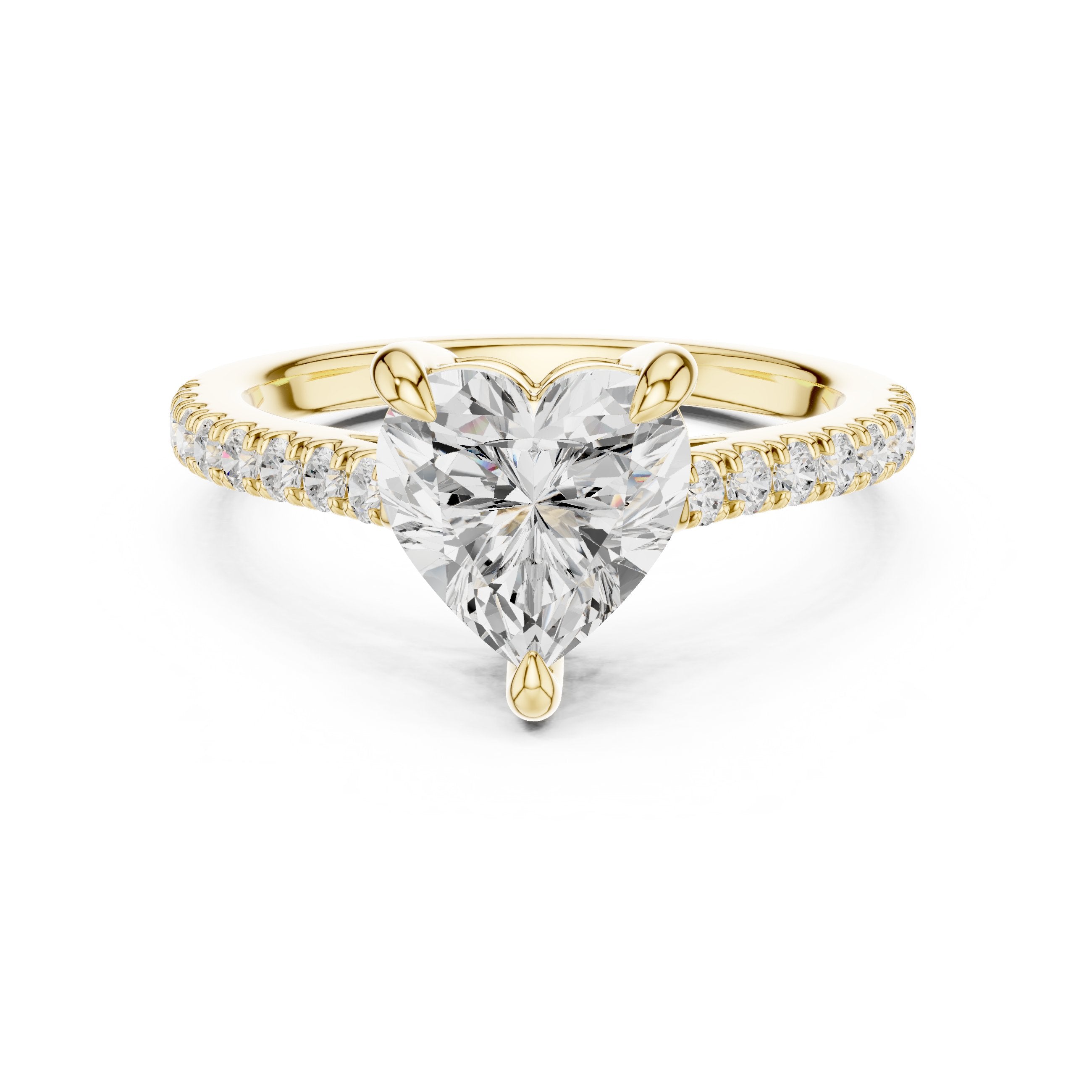 Heart Cut Engagement Ring with Pavé Band in Yellow Gold - VYKA Diamonds