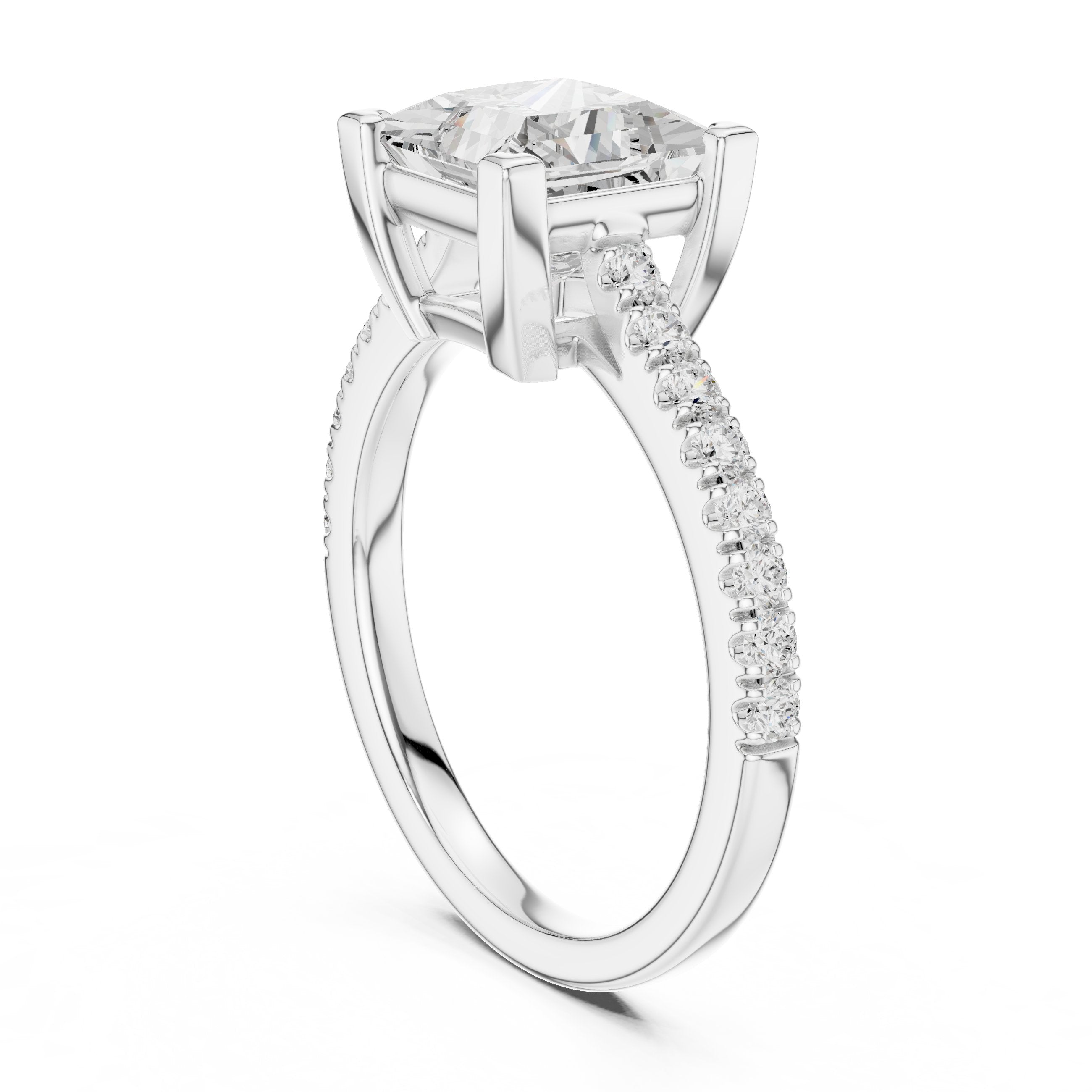 Princess Cut Engagement Ring with Pavé Band in White Gold - VYKA Diamonds