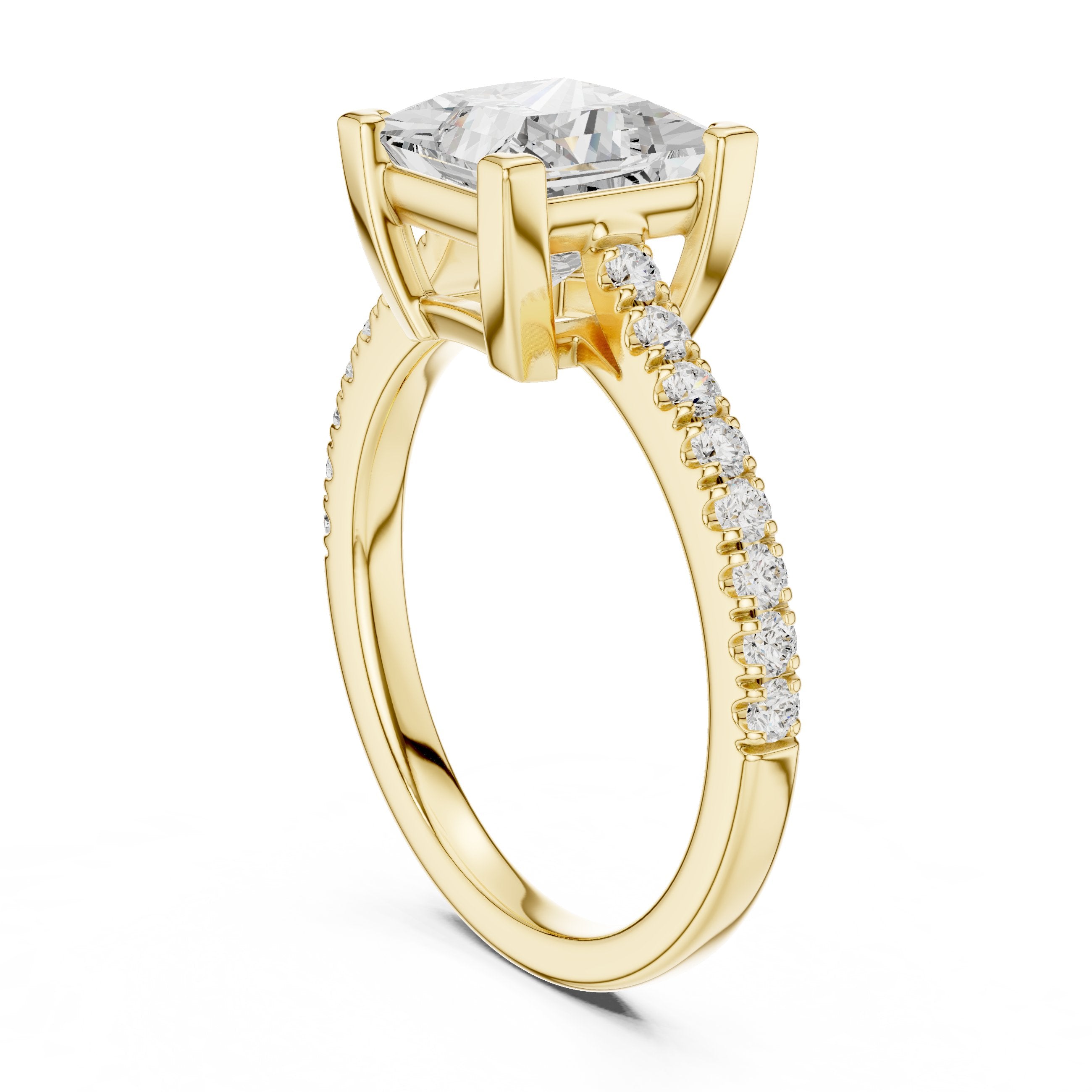 Princess Cut Engagement Ring with Pavé Band in Yellow Gold - VYKA Diamonds