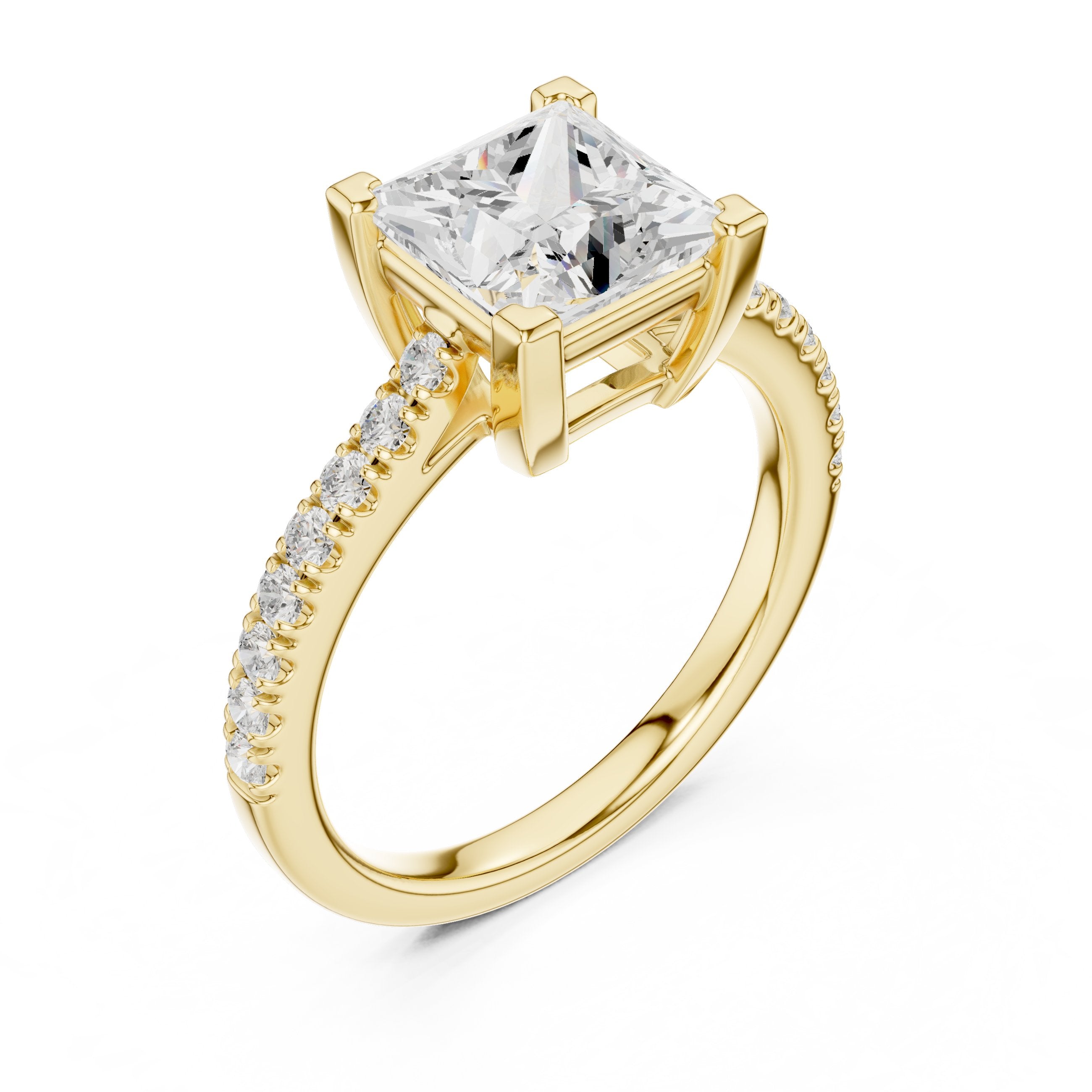 Princess Cut Engagement Ring with Pavé Band in Yellow Gold - VYKA Diamonds