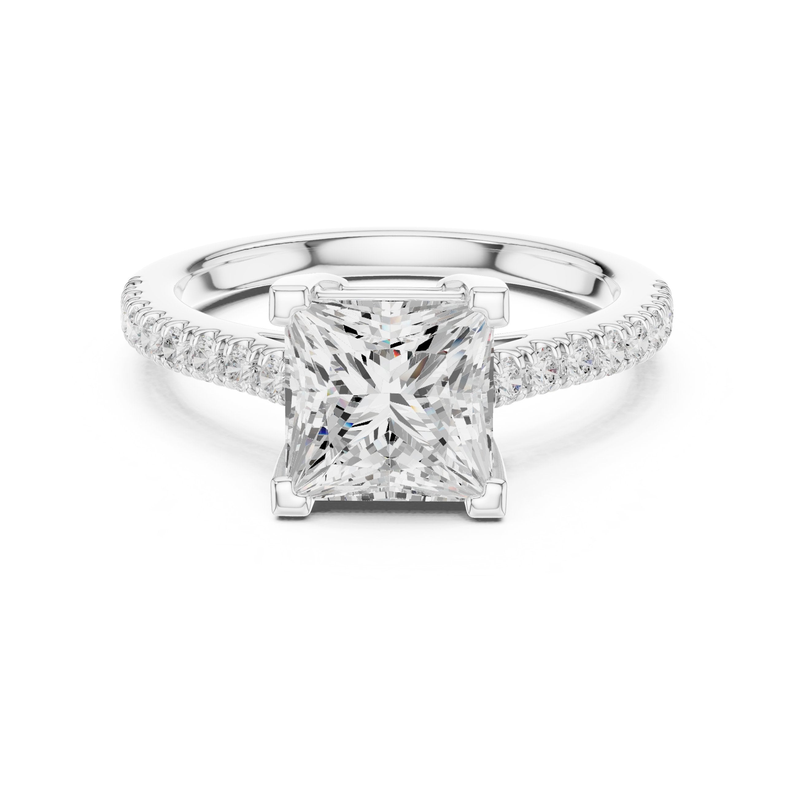Princess Cut Engagement Ring with Pavé Band in White Gold - VYKA Diamonds