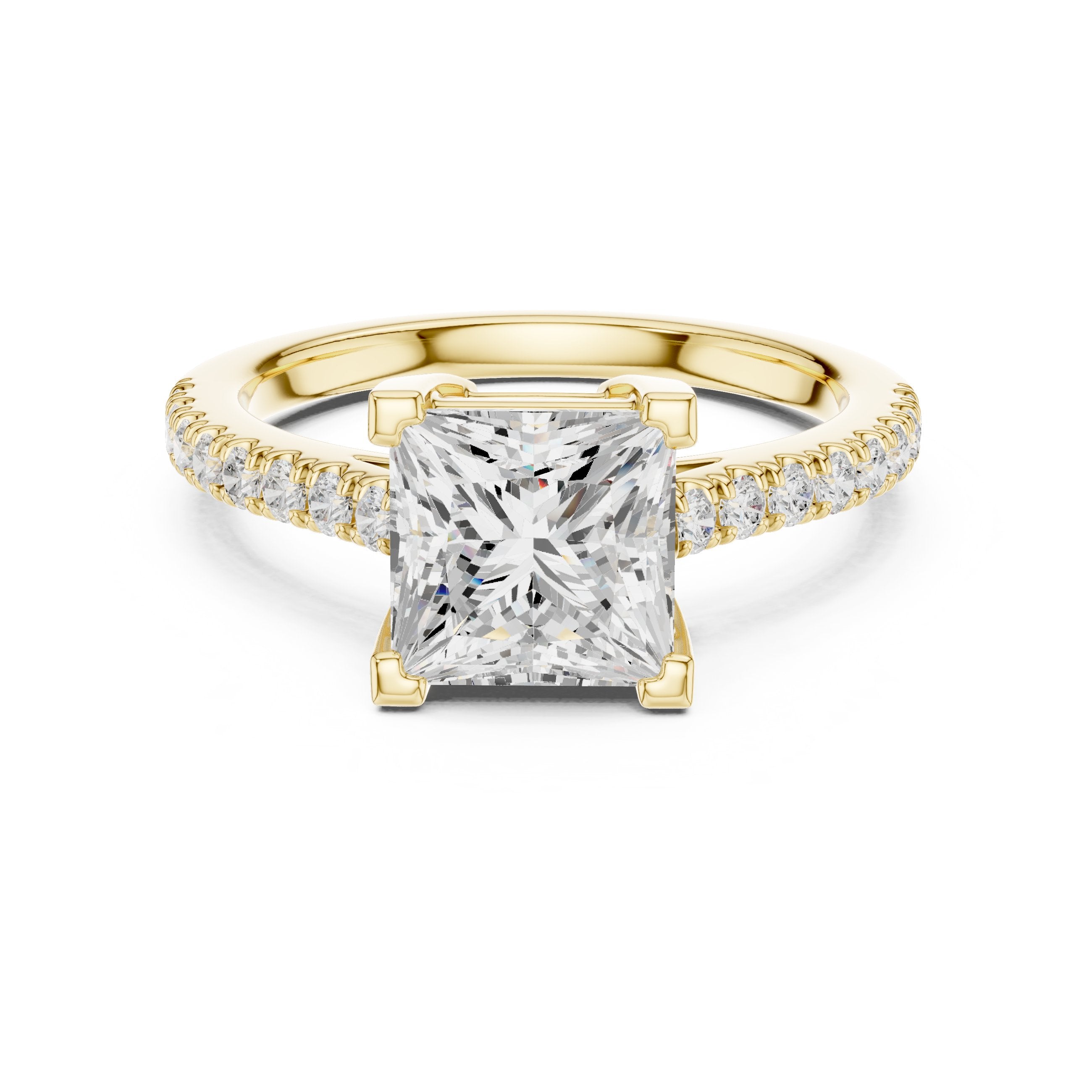 Princess Cut Engagement Ring with Pavé Band in Yellow Gold - VYKA Diamonds