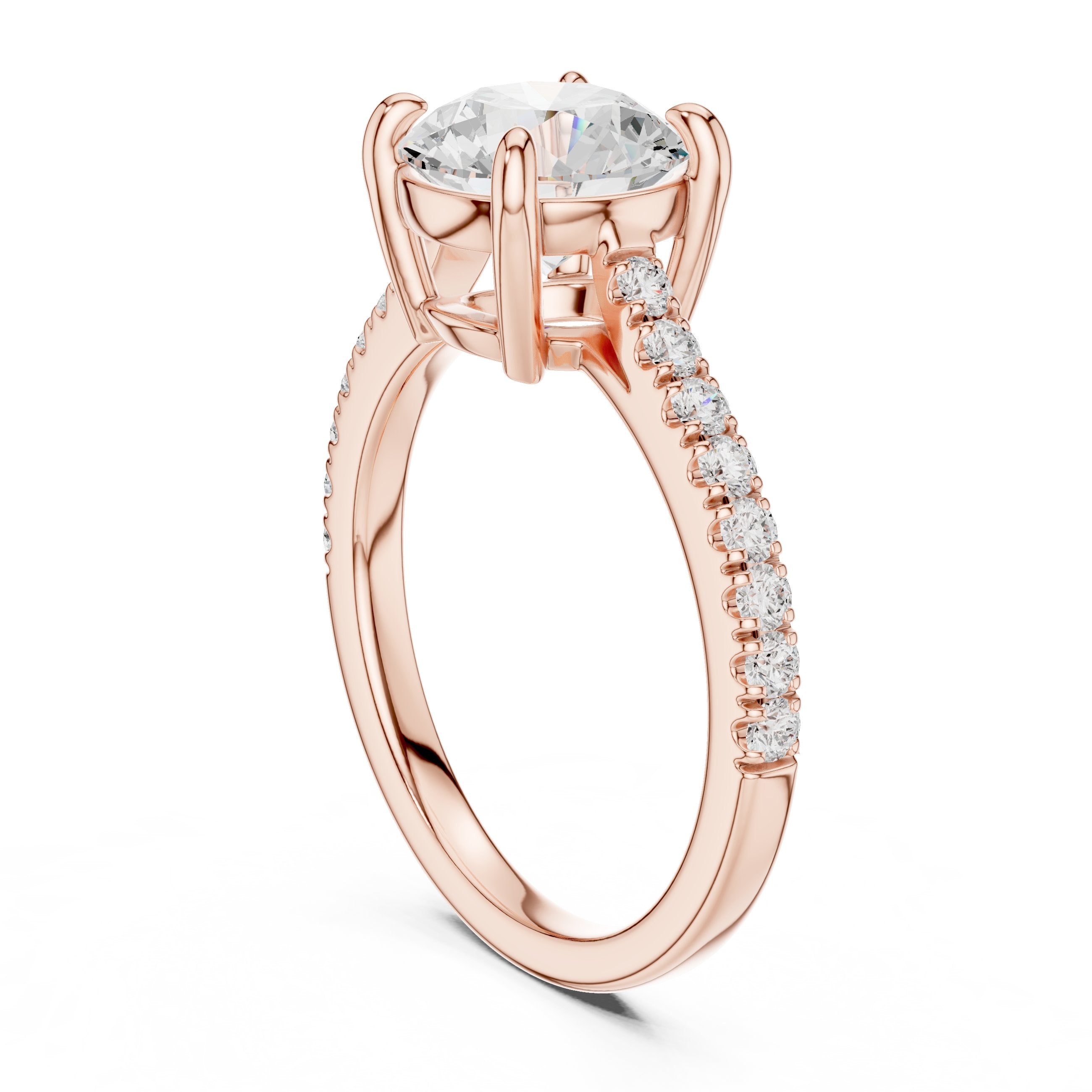 خاتم خطوبة بألماسة مستديرة مع سوار بافيه in Rose Gold - VYKA Diamonds