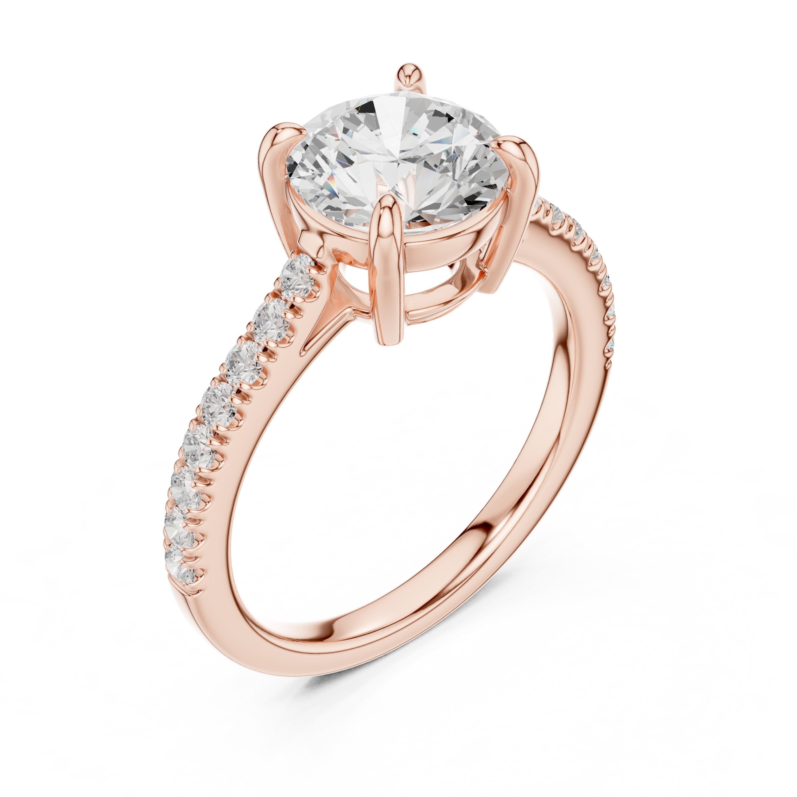 خاتم خطوبة بألماسة مستديرة مع سوار بافيه in Rose Gold - VYKA Diamonds