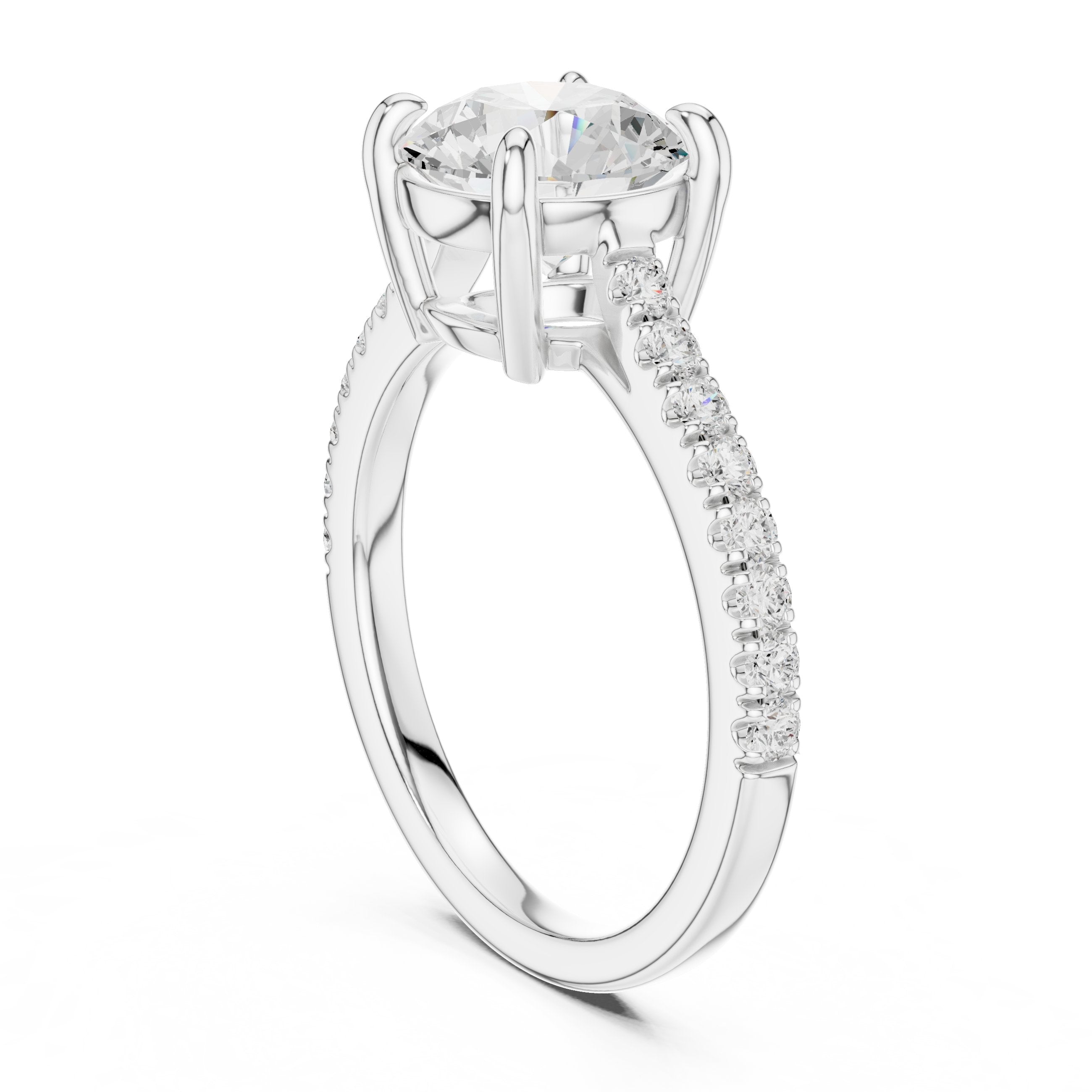 خاتم خطوبة بألماسة مستديرة مع سوار بافيه in White Gold - VYKA Diamonds
