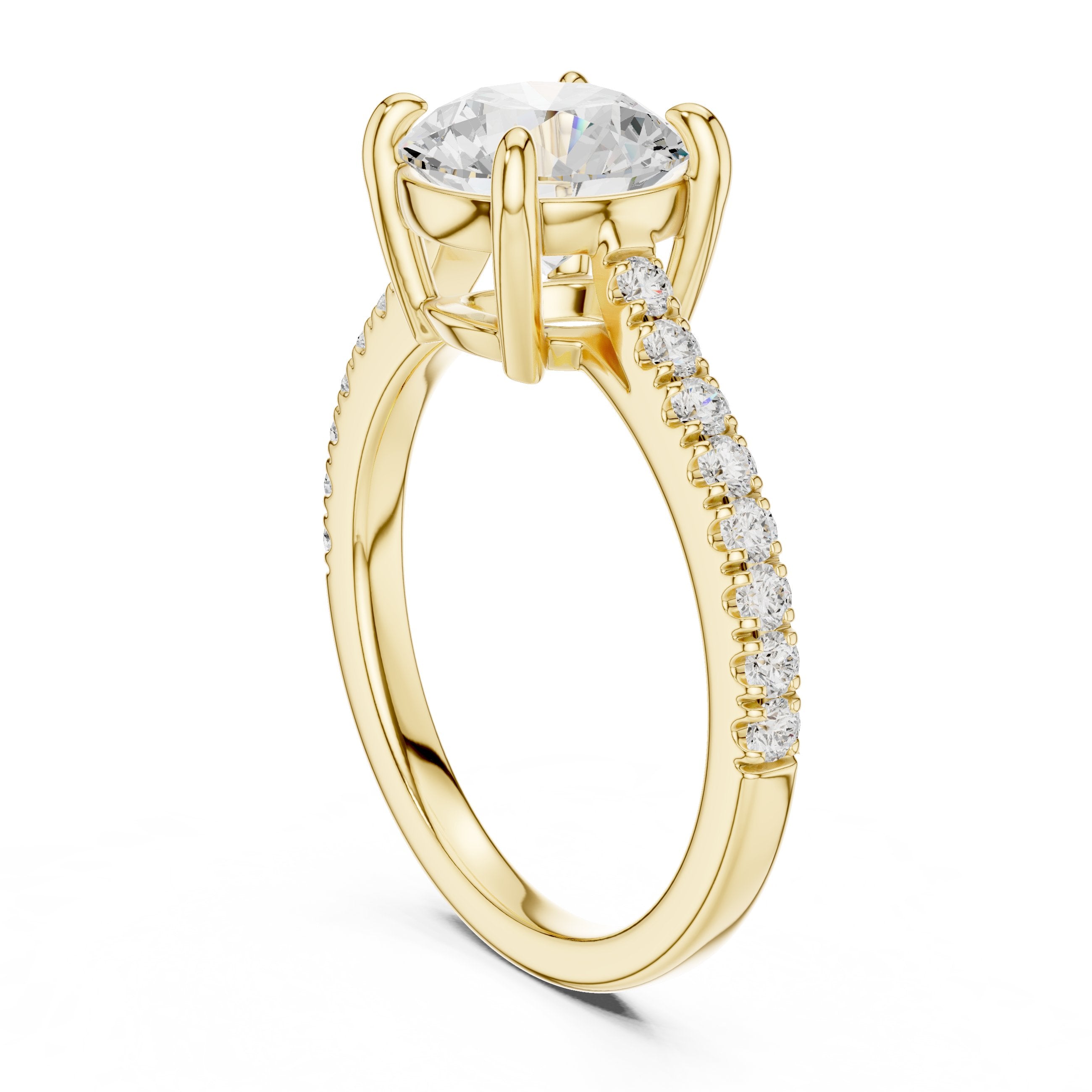 خاتم خطوبة بألماسة مستديرة مع سوار بافيه in Yellow Gold - VYKA Diamonds
