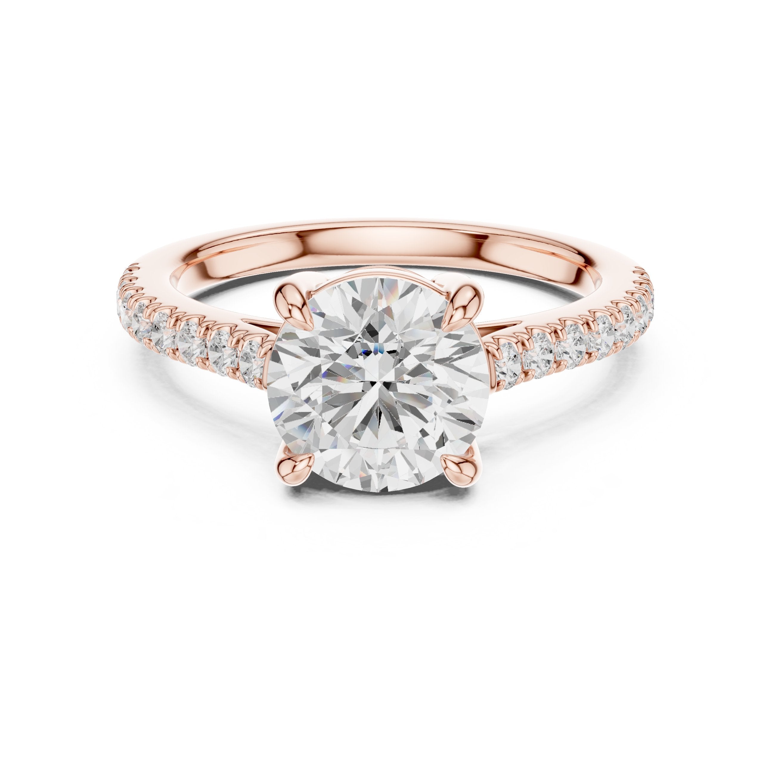 خاتم خطوبة بألماسة مستديرة مع سوار بافيه in Rose Gold - VYKA Diamonds