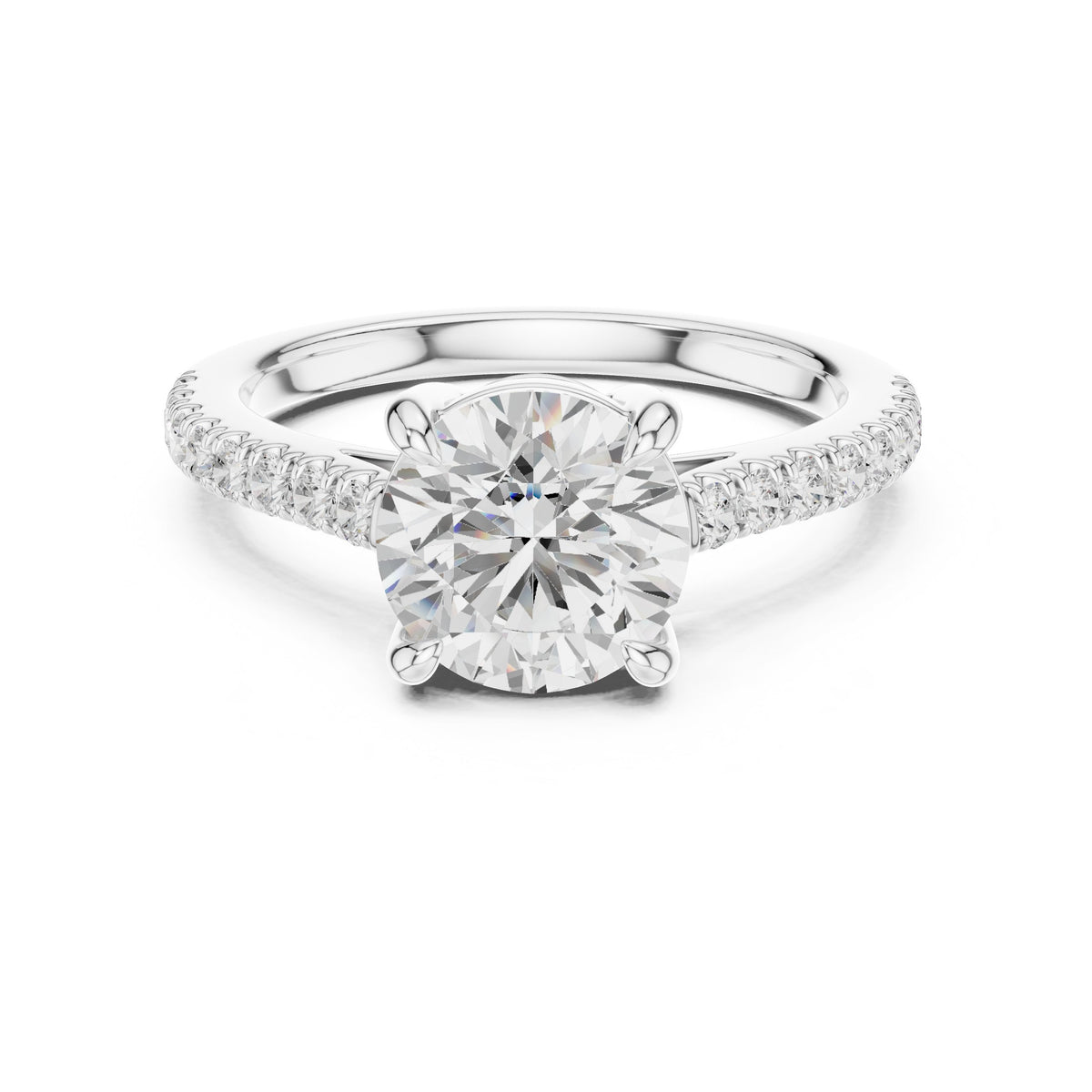 Round Diamond Engagement Ring with Pavé Band