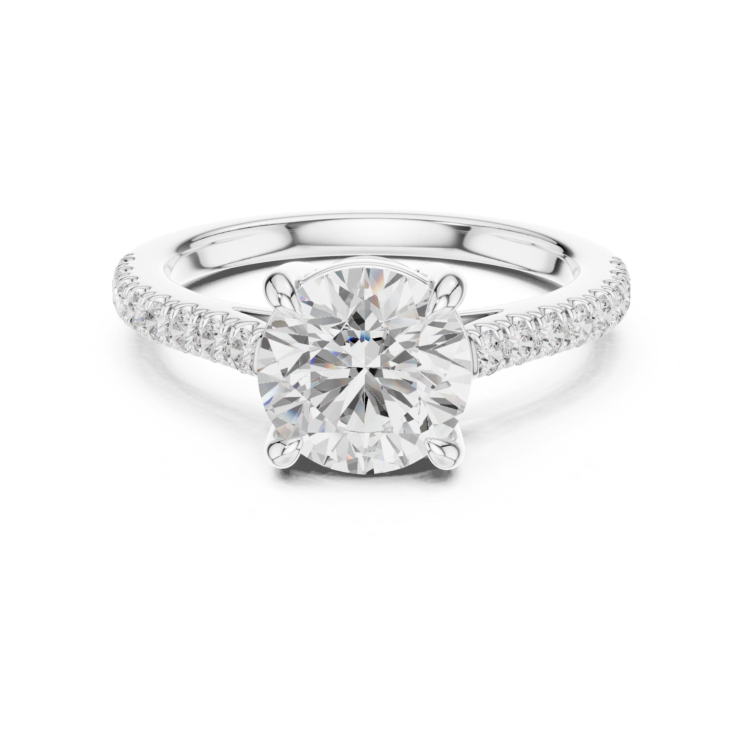 خاتم خطوبة بألماسة مستديرة مع سوار بافيه in White Gold - VYKA Diamonds