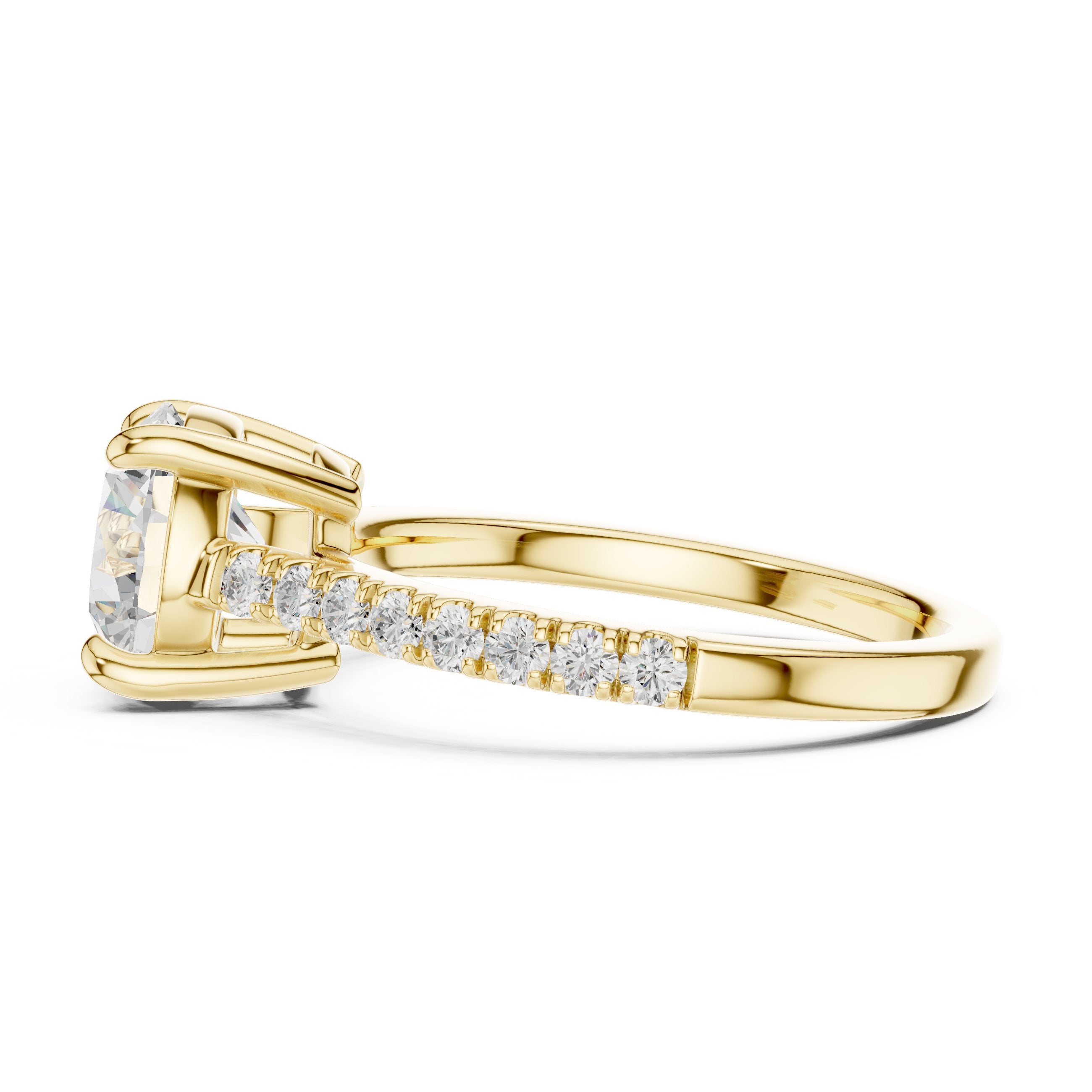 خاتم خطوبة بألماسة مستديرة مع سوار بافيه in Yellow Gold - VYKA Diamonds