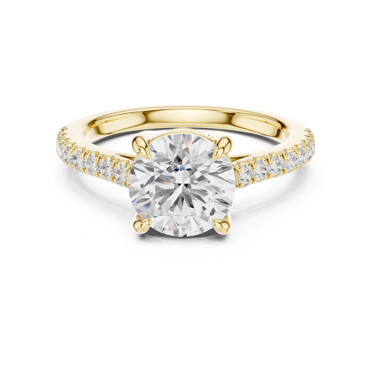 Round Diamond Engagement Ring with Pavé Band