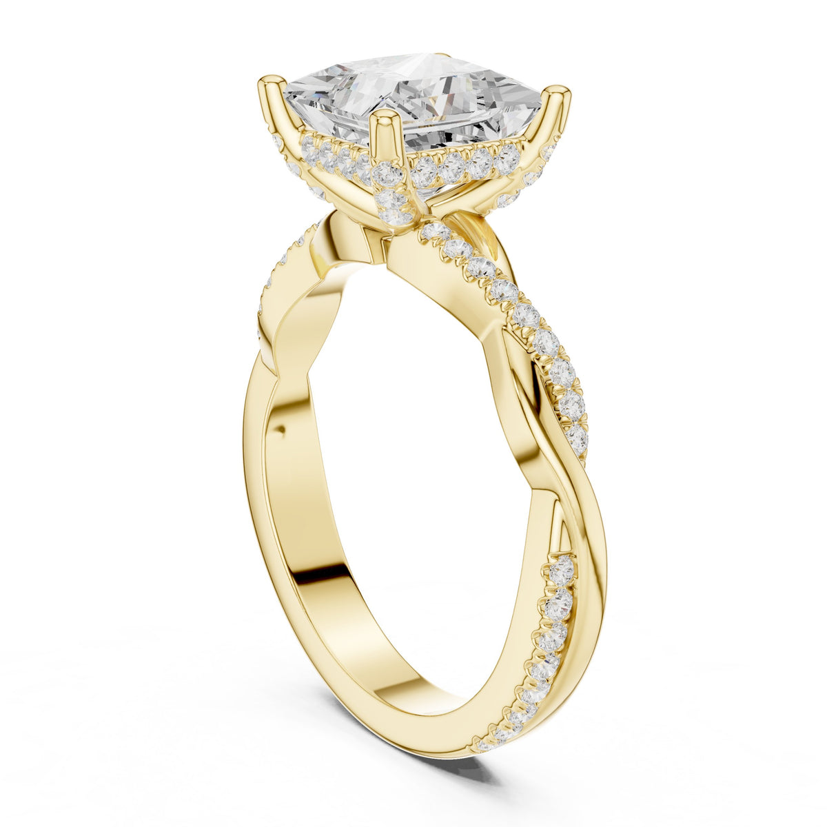 Princess Cut Engagement Ring with Twisted Infinity Pavé Band