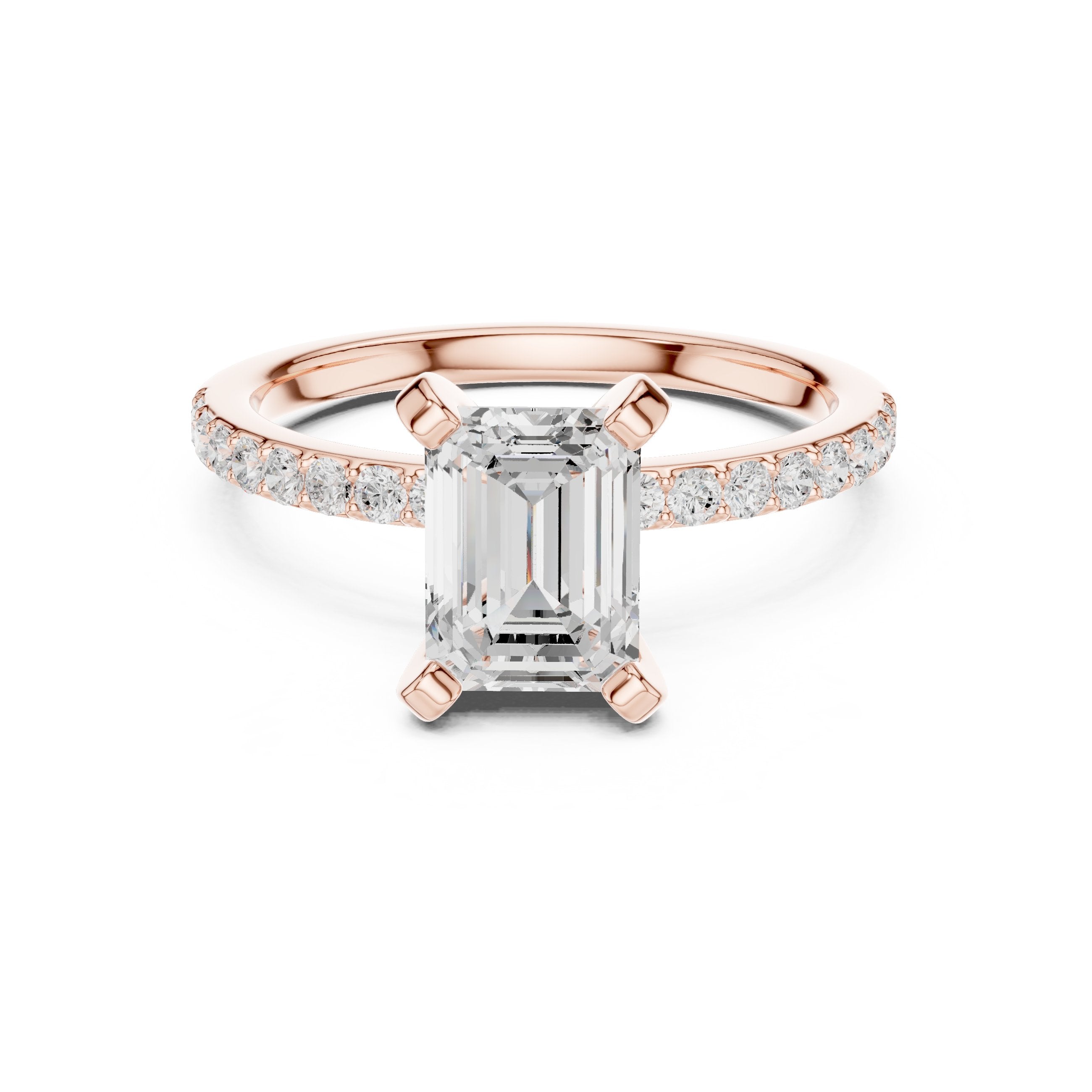 Emerald Cut Engagement Ring with Pavé Band in Rose Gold - VYKA Diamonds