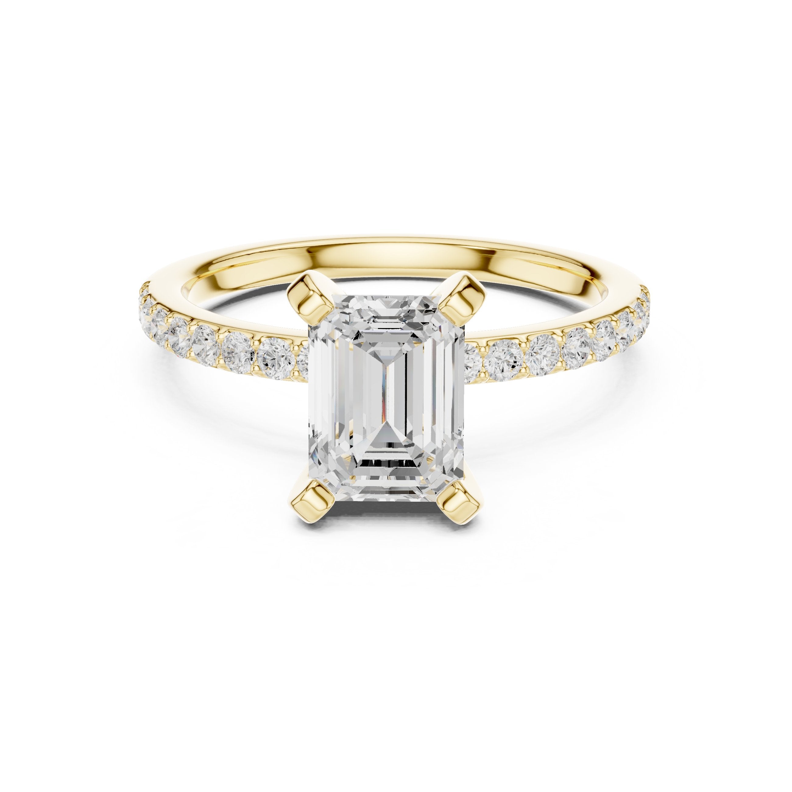 Emerald Cut Engagement Ring with Pavé Band in Yellow Gold - VYKA Diamonds