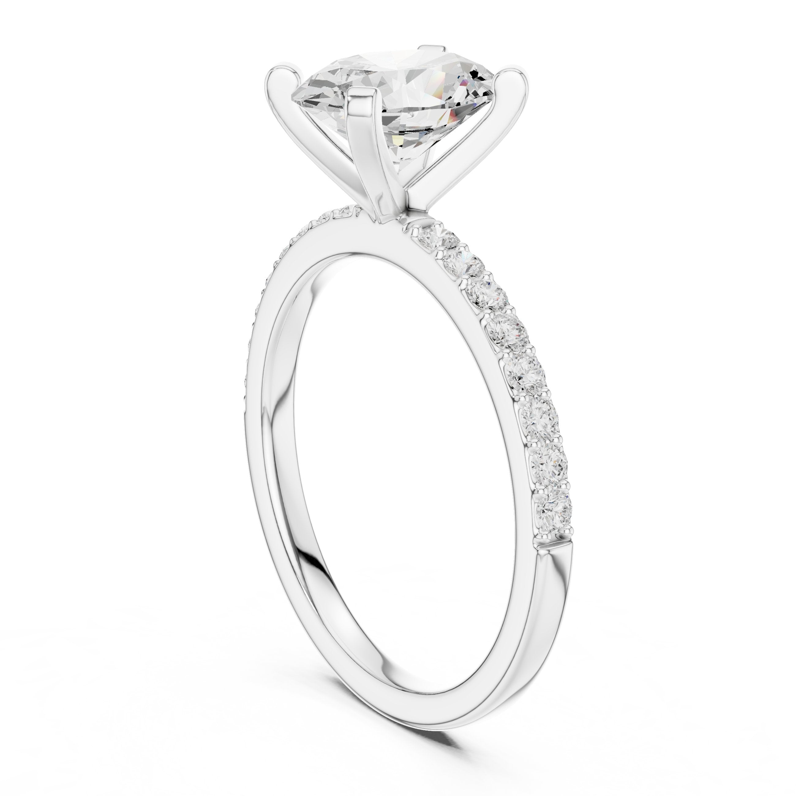 Oval Diamond Engagement Ring with Pavé Band in White Gold - VYKA Diamonds