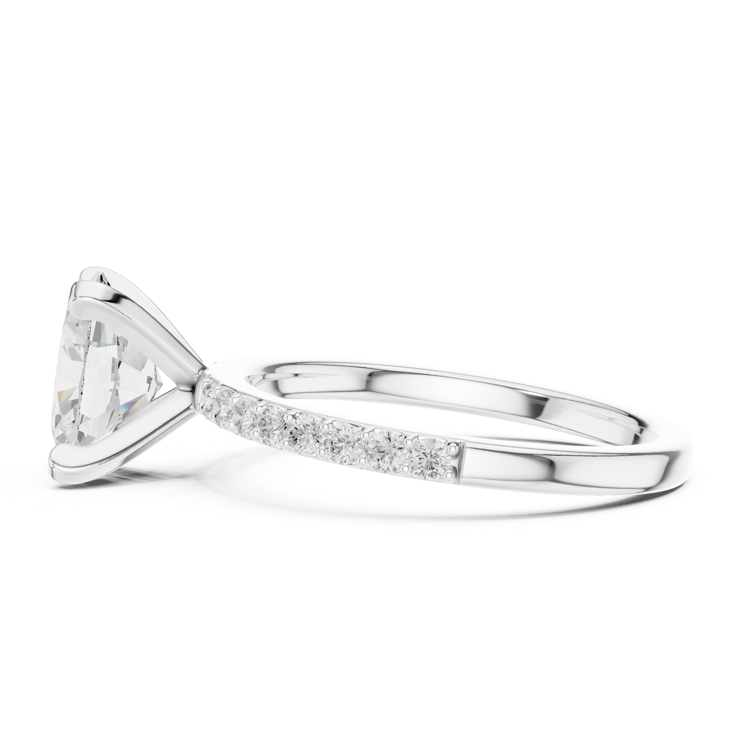 Oval Diamond Engagement Ring with Pavé Band in White Gold - VYKA Diamonds