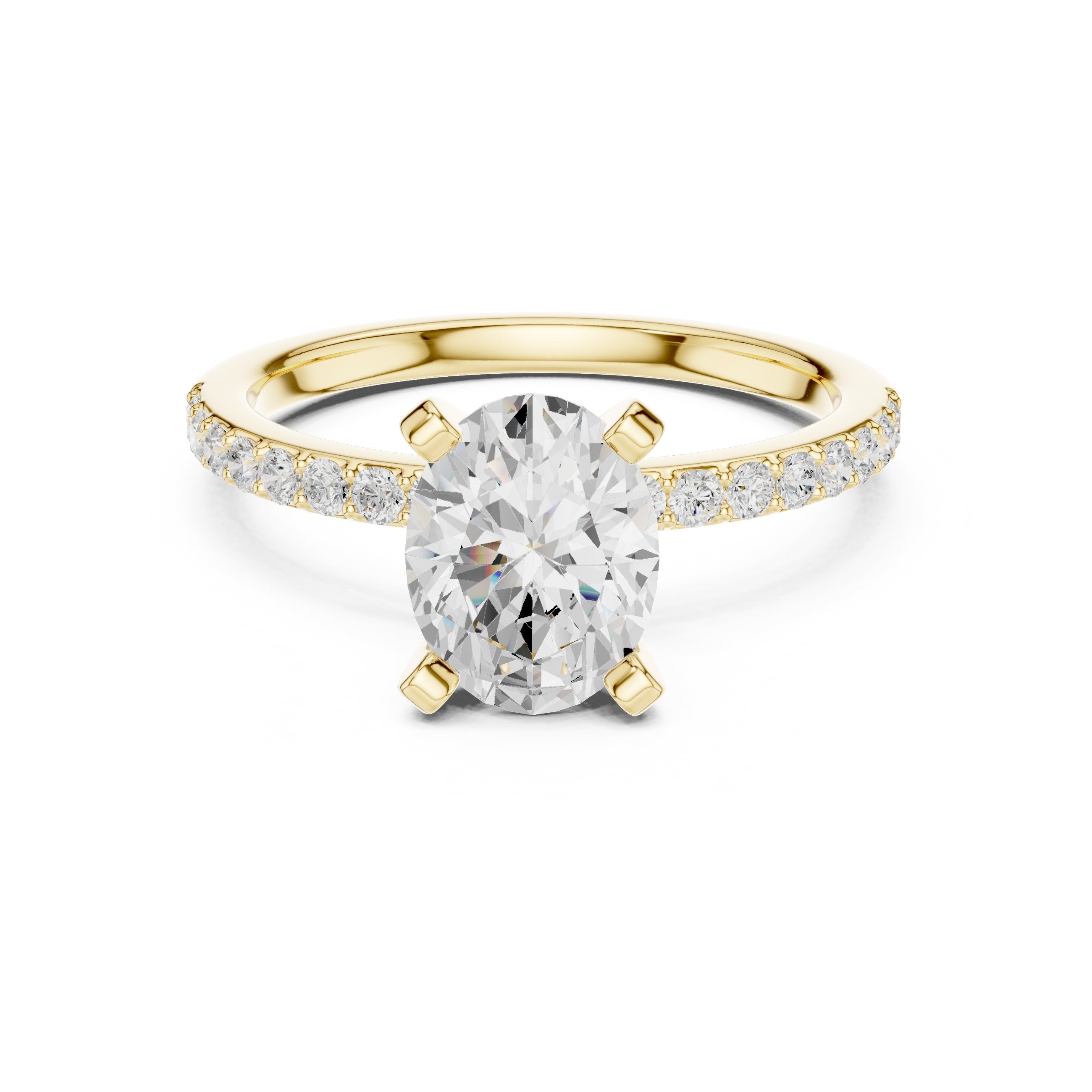Oval Diamond Engagement Ring with Pavé Band in Yellow Gold - VYKA Diamonds