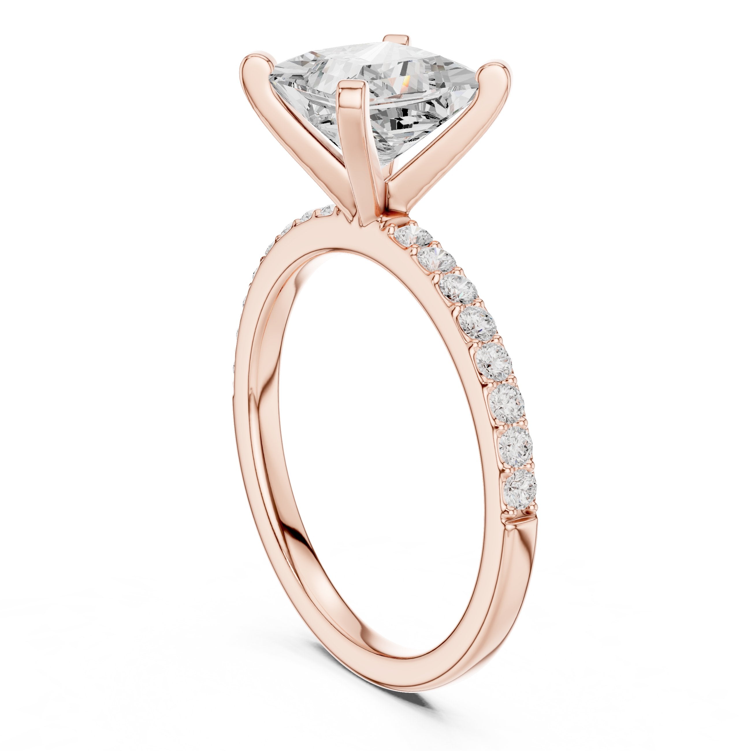 Princess Cut Engagement Ring with Pavé Band in Rose Gold - VYKA Diamonds