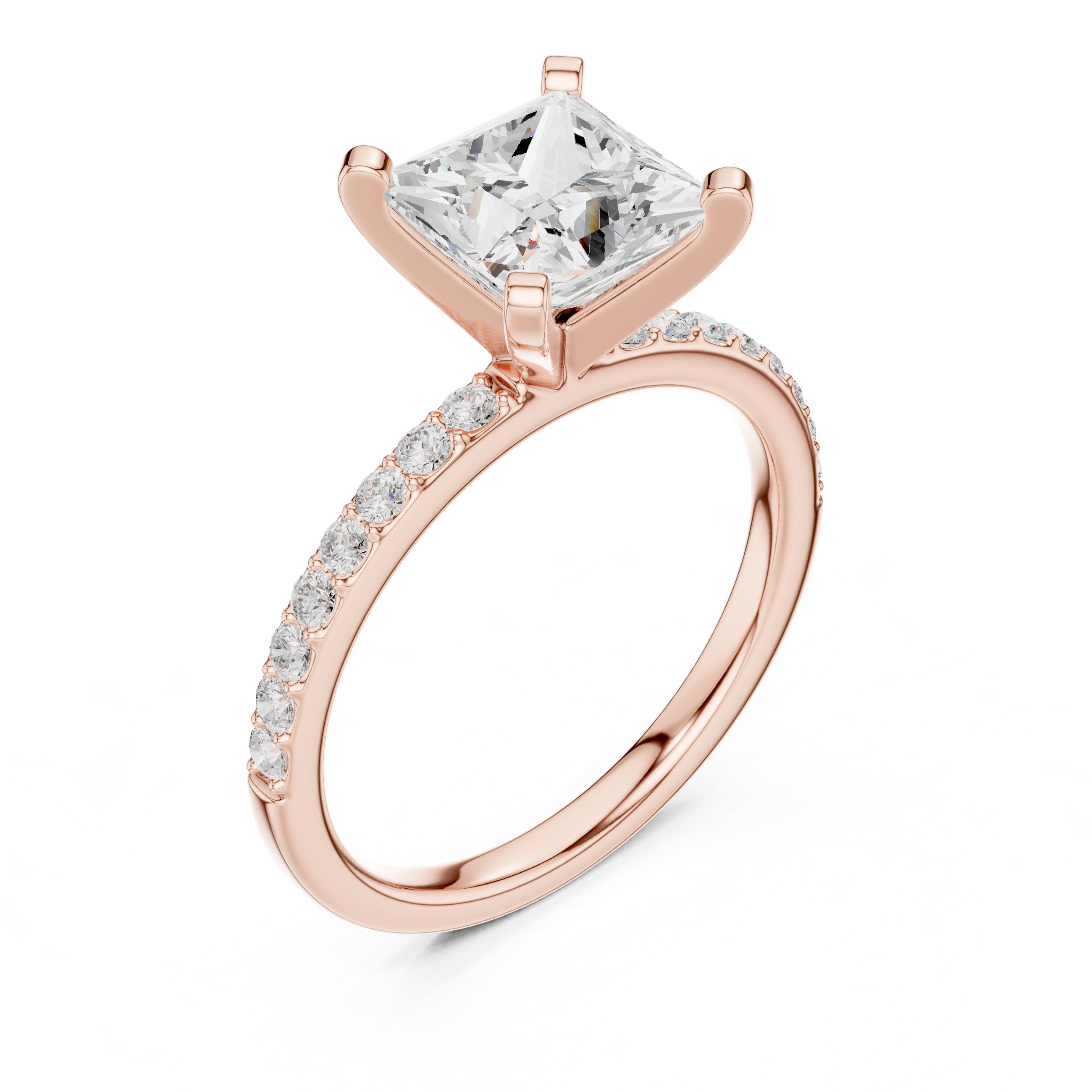 Princess Cut Engagement Ring with Pavé Band in Rose Gold - VYKA Diamonds