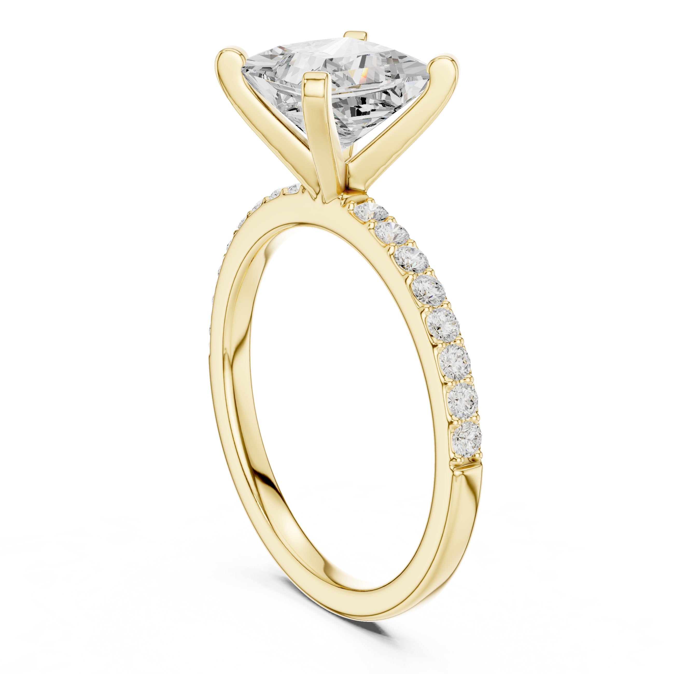 Princess Cut Engagement Ring with Pavé Band in Yellow Gold - VYKA Diamonds