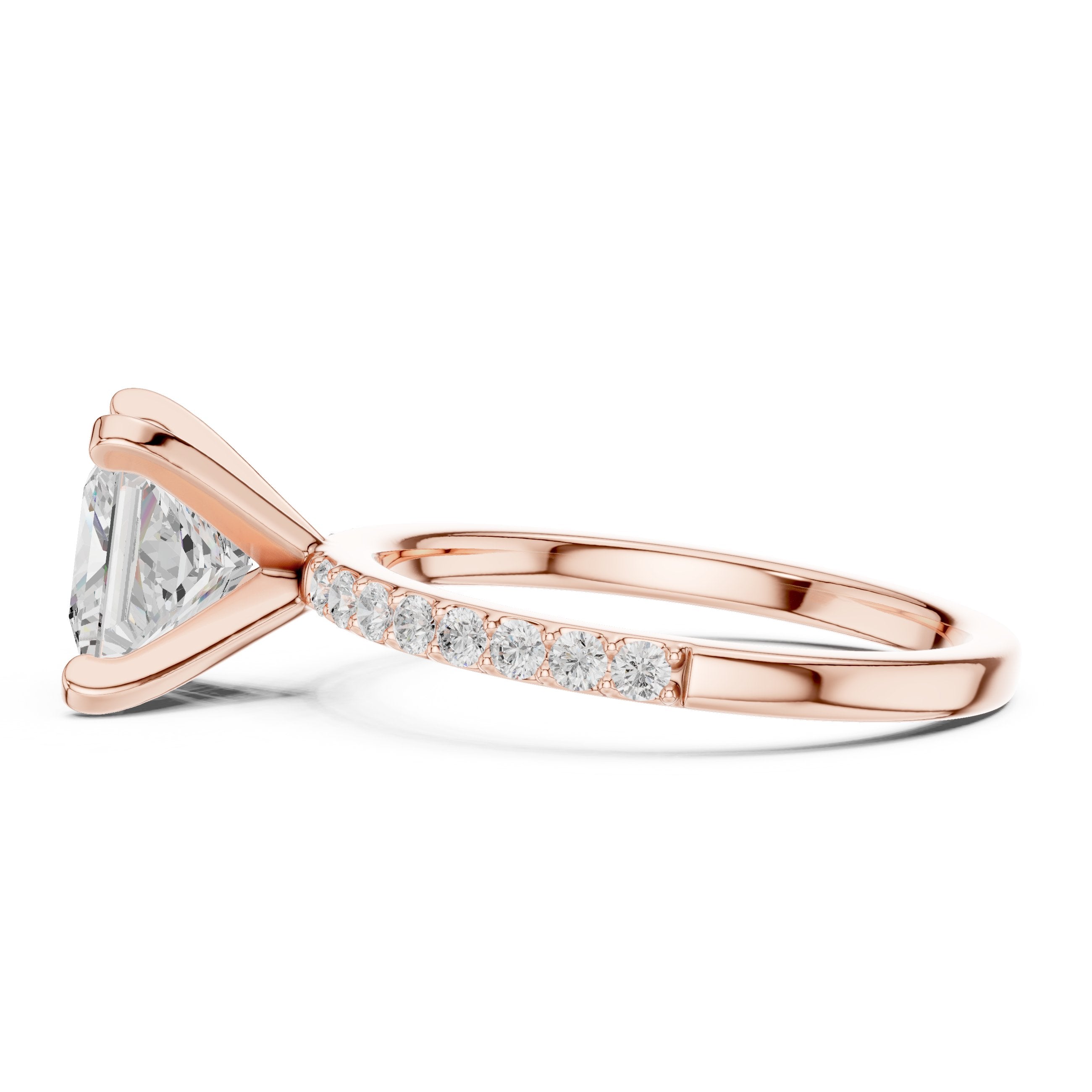 Princess Cut Engagement Ring with Pavé Band in Rose Gold - VYKA Diamonds