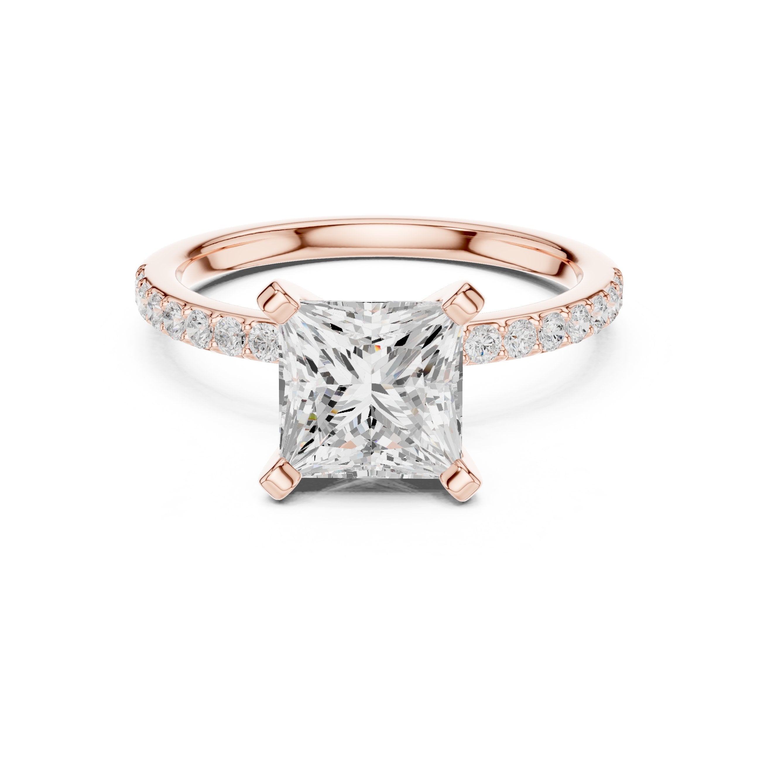 Princess Cut Engagement Ring with Pavé Band in Rose Gold - VYKA Diamonds
