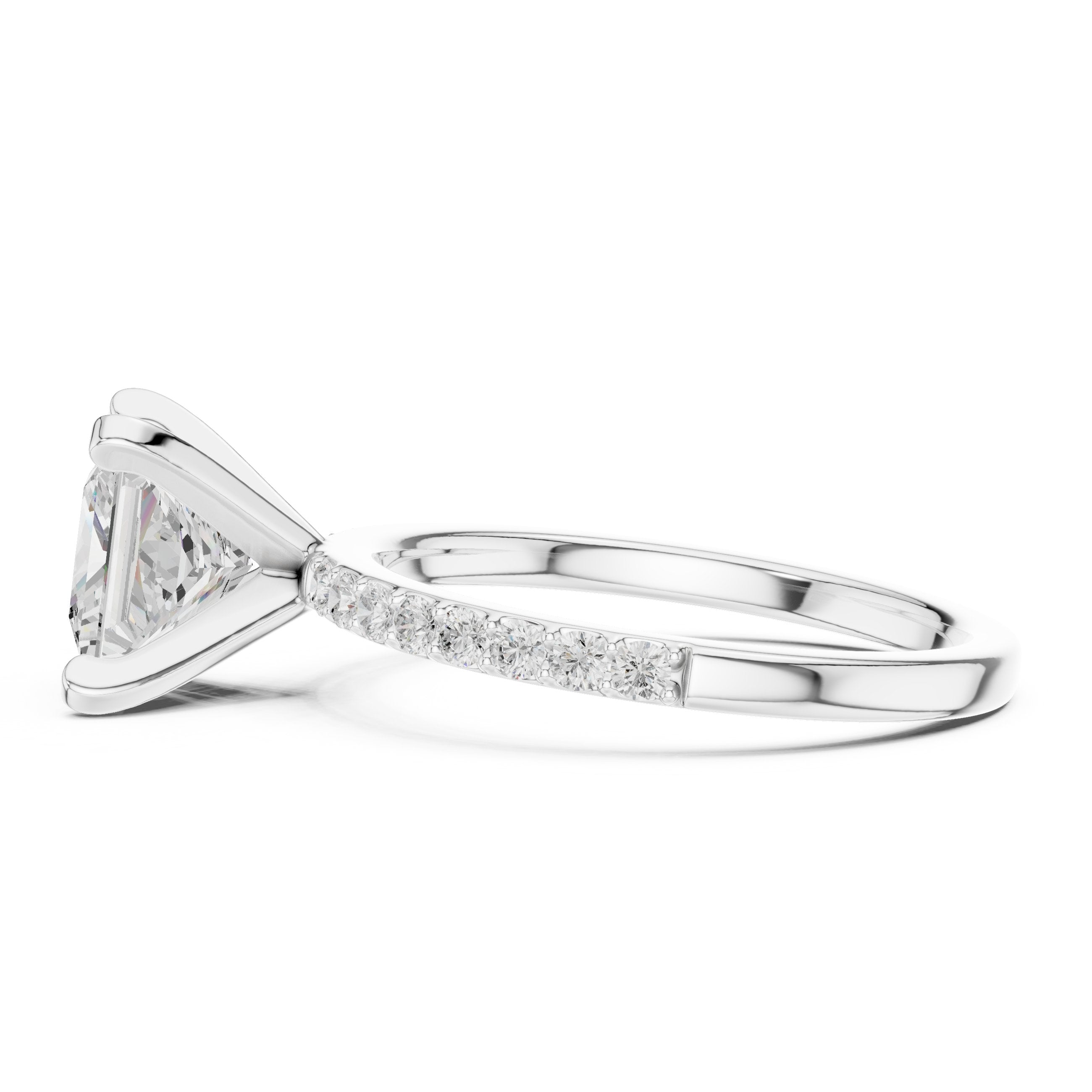 Princess Cut Engagement Ring with Pavé Band in White Gold - VYKA Diamonds